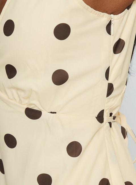 Nellie Mini Dress Lemon / Brown Polka Dot Product Image