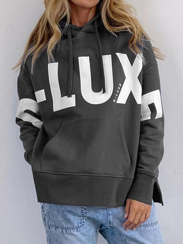 Letter Print Slit Oversized Hoodie Product Image