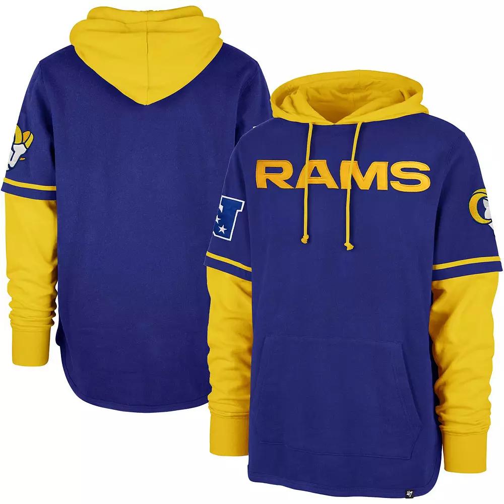 Men's '47 Royal Los Angeles Rams Shortstop Pullover Hoodie, Size: Large, Blue Product Image