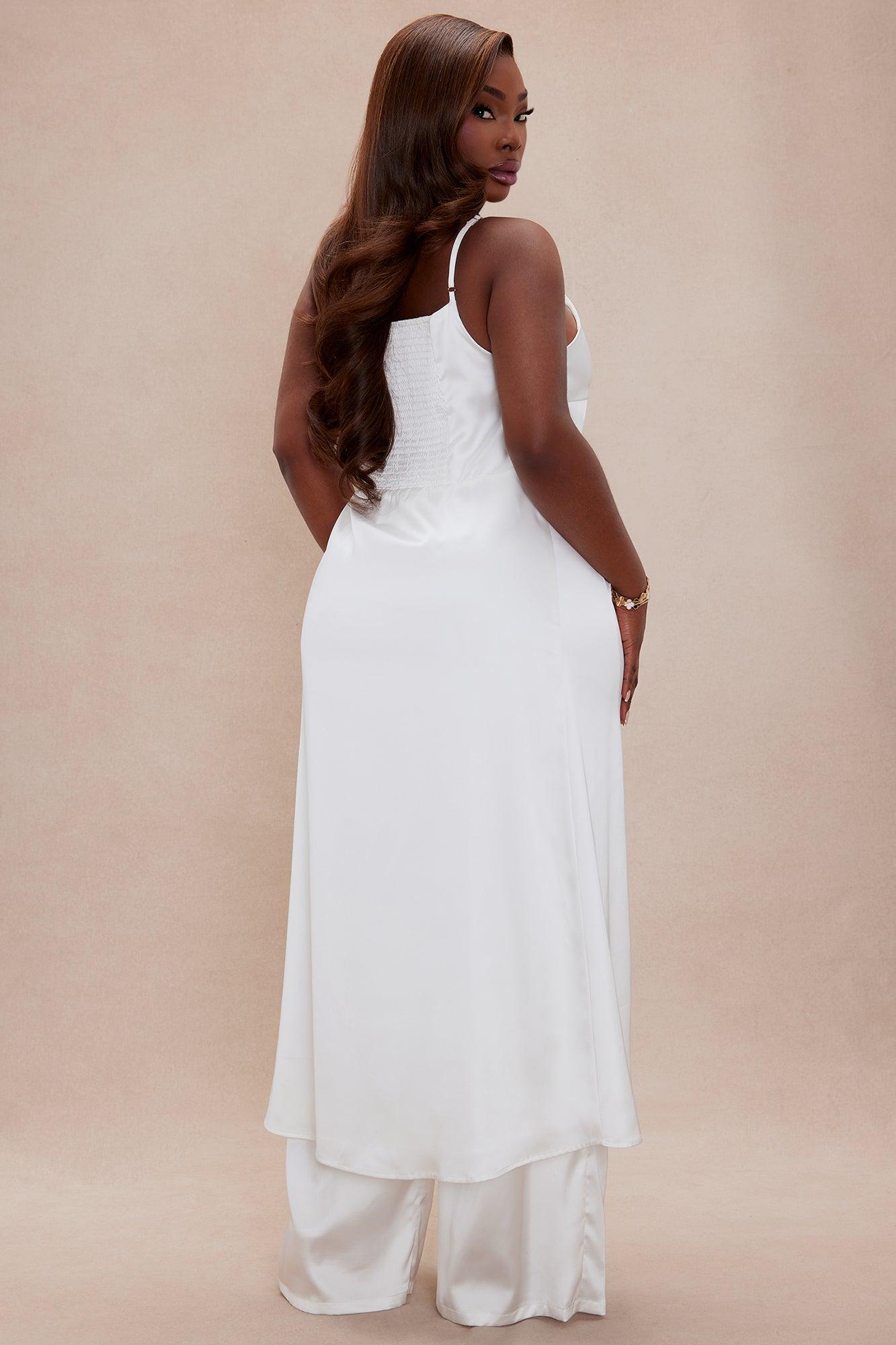 Gianina Flyaway Satin Pant Set - White Product Image