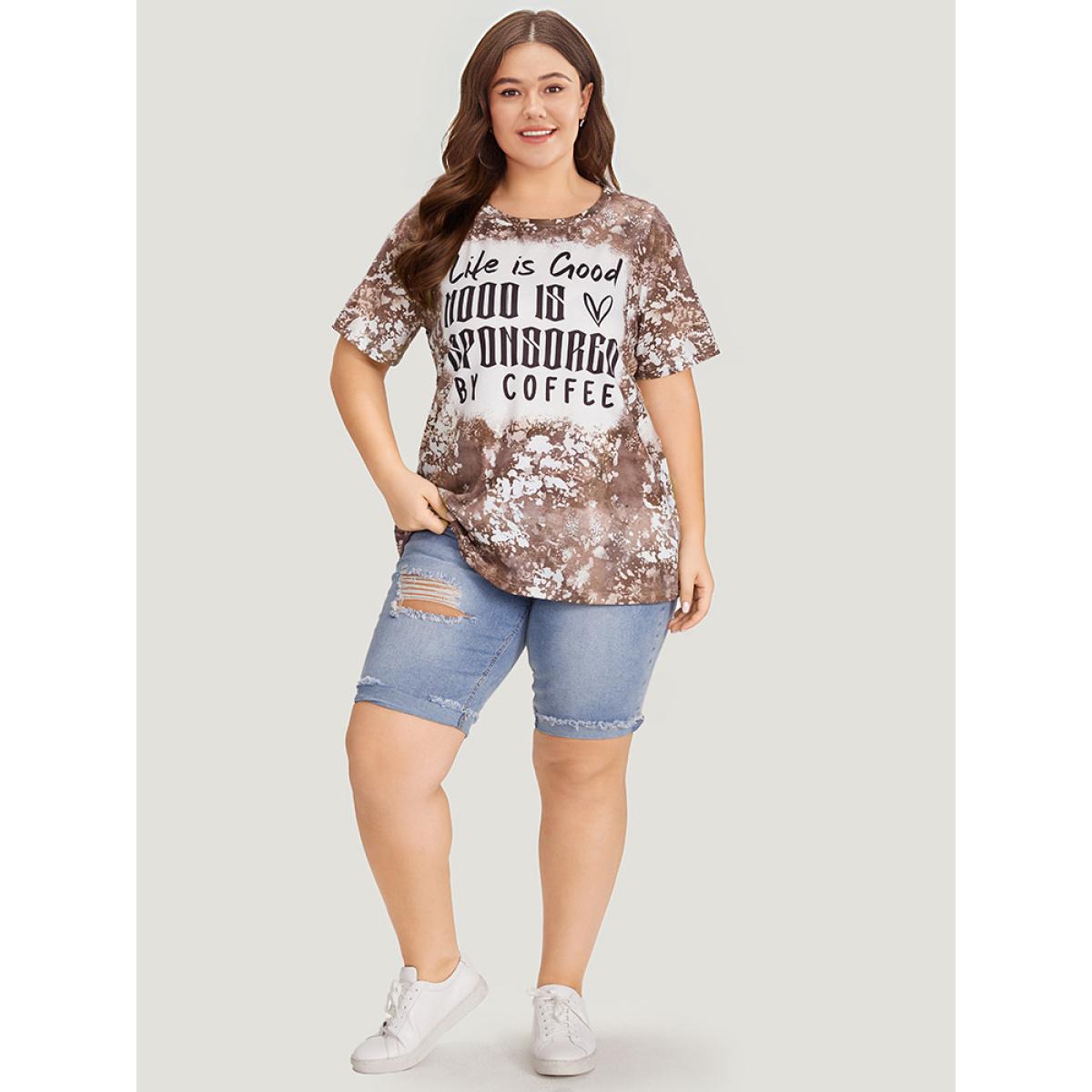Plus Size Letter Print Contrast Tie Dye Round Neck T-shirt Multicolor Women Casual Printed Letter Dailywear T-shirts BloomChic 14-16/1X Product Image