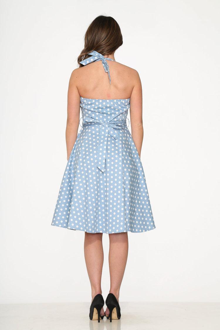 Light Blue & White Polka Dot Swing Dress Product Image