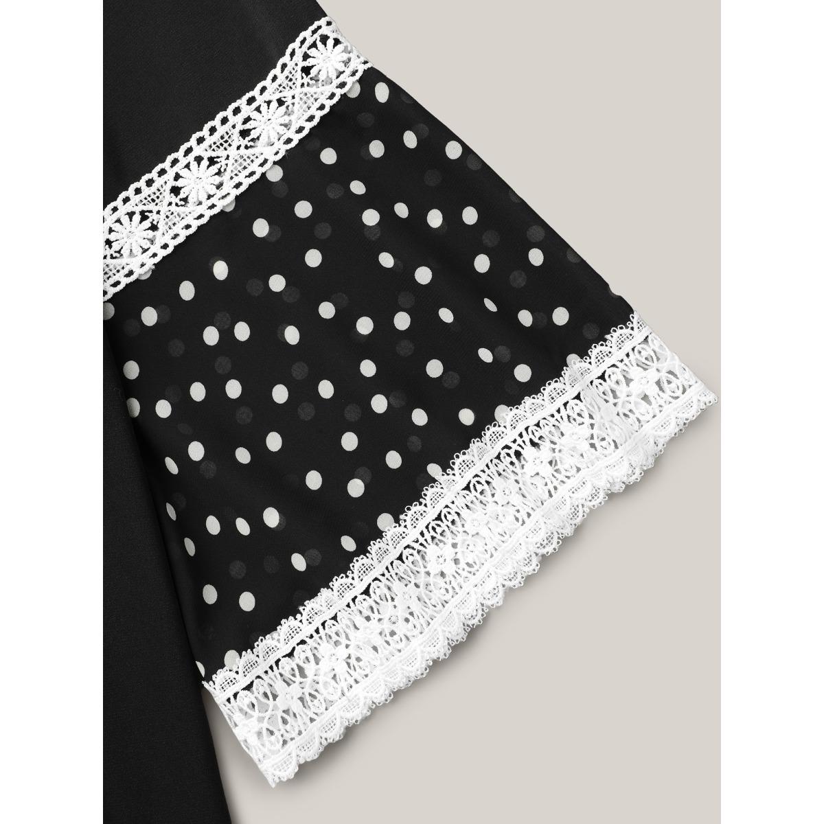 Plus Size Black Polka Dot Paneled V-Neck Flared Shirt Women Elegant Elbow-length sleeve V-neck Everyday Blouses BloomChic 10/M Product Image