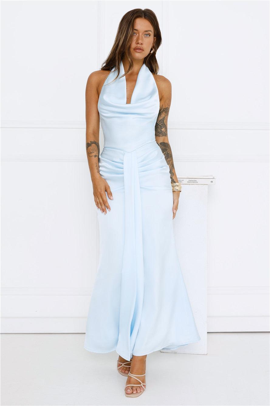 Afterglow Hours Halter Maxi Dress Blue Product Image