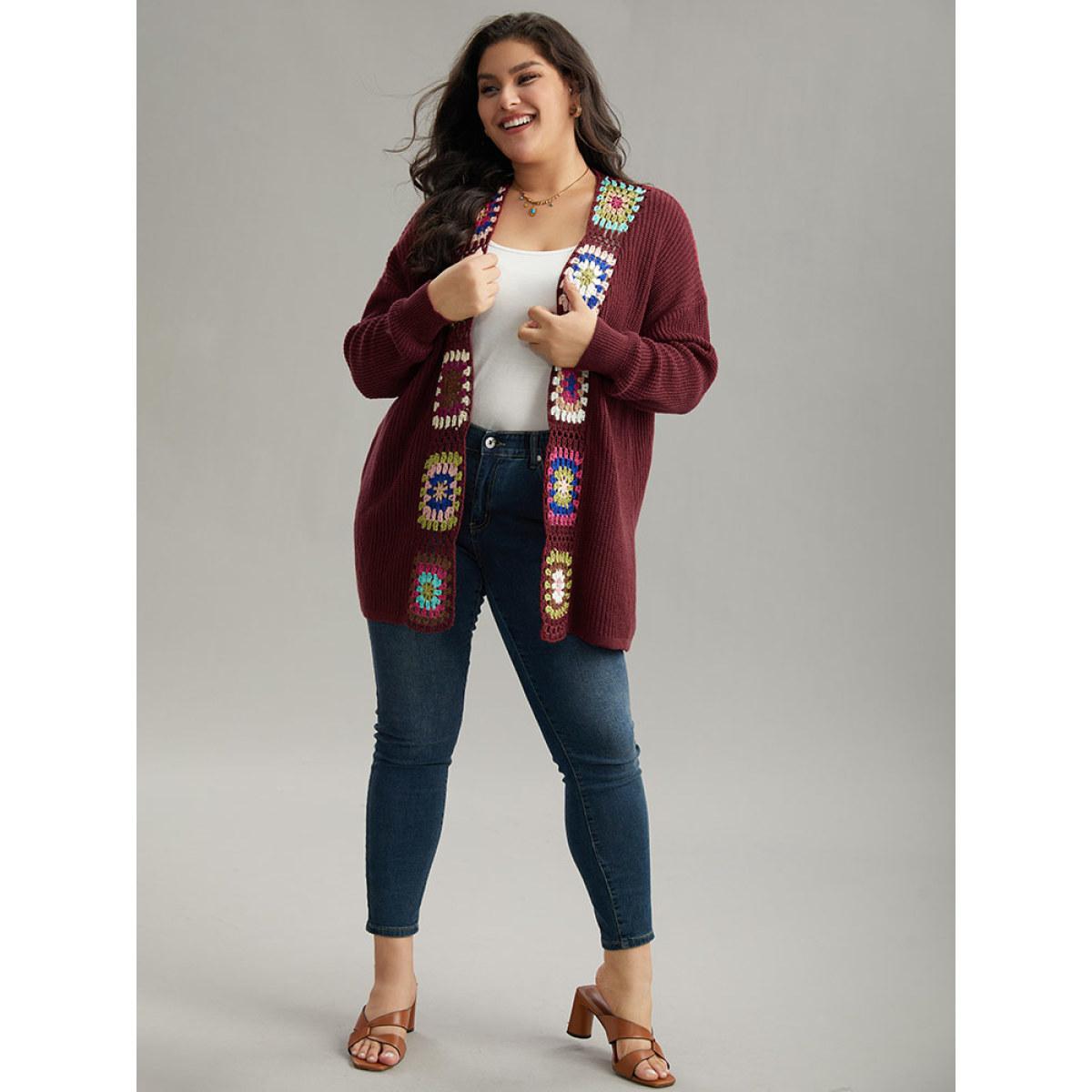 Plus Size Floral Embroidered Open Front Cardigan Scarlet Women Casual Loose Long Sleeve Dailywear Cardigans BloomChic 26/4X Product Image