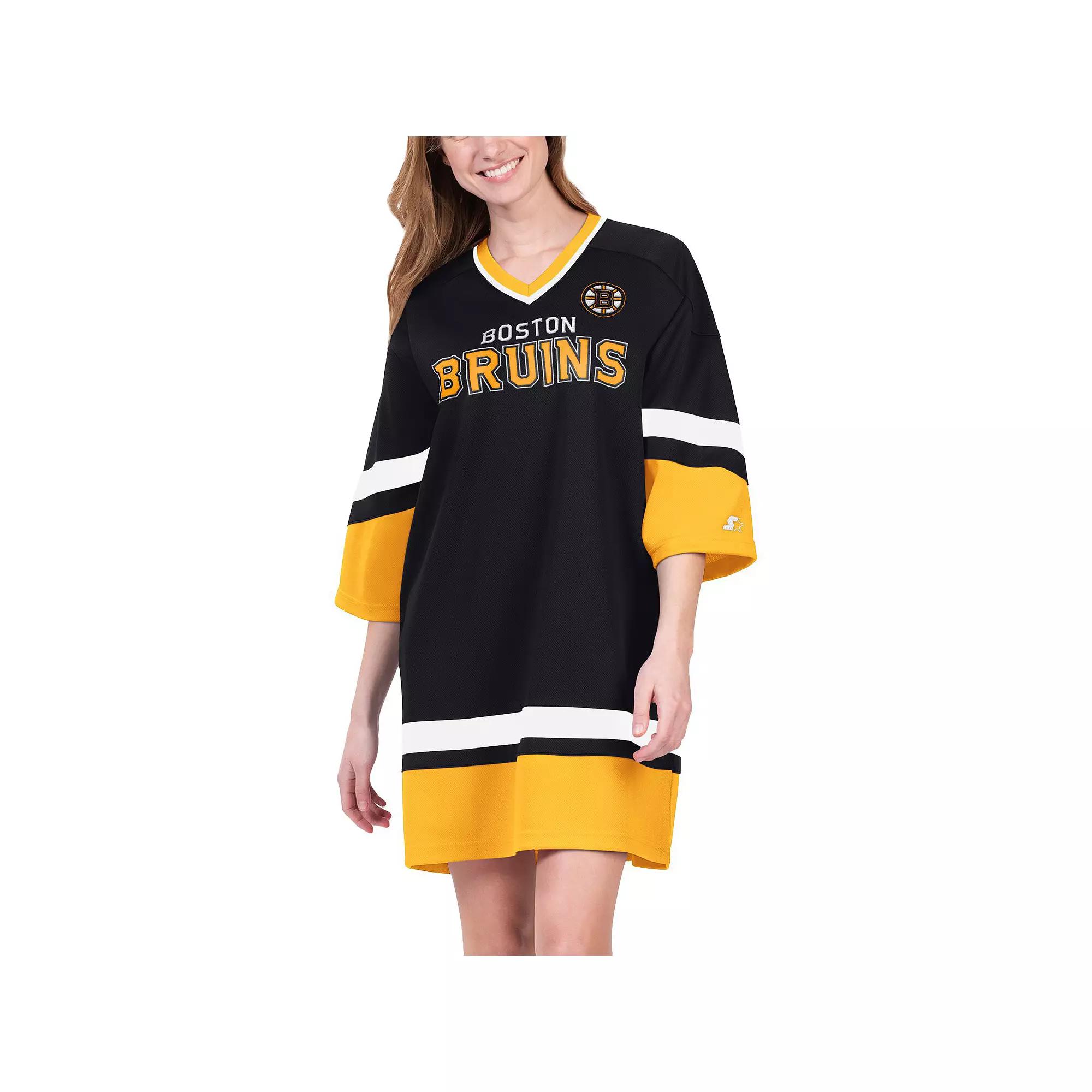Women's Starter Black Boston Bruins Hurry-Up Offense Boxy V-Neck Half-Sleeve Sneaker Dress,  Product Image