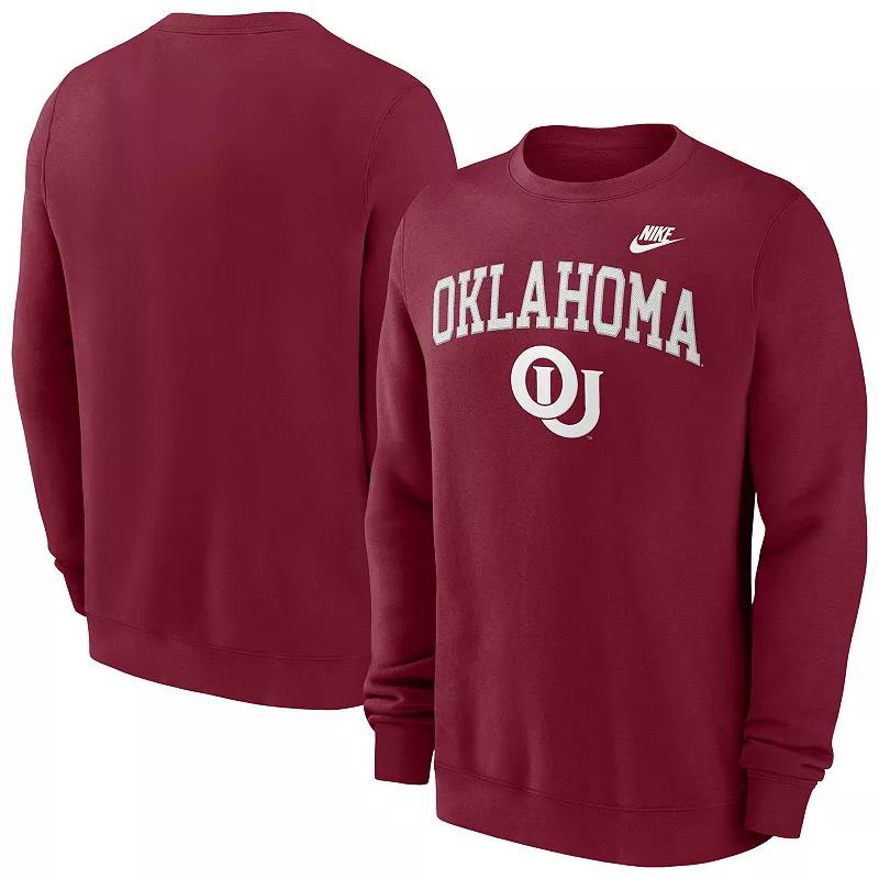 Men's Nike Crimson Oklahoma Sooners Legacy Classic Tackle Twill Embroidered Arch Over Logo Pullover Sweatshirt,  Product Image