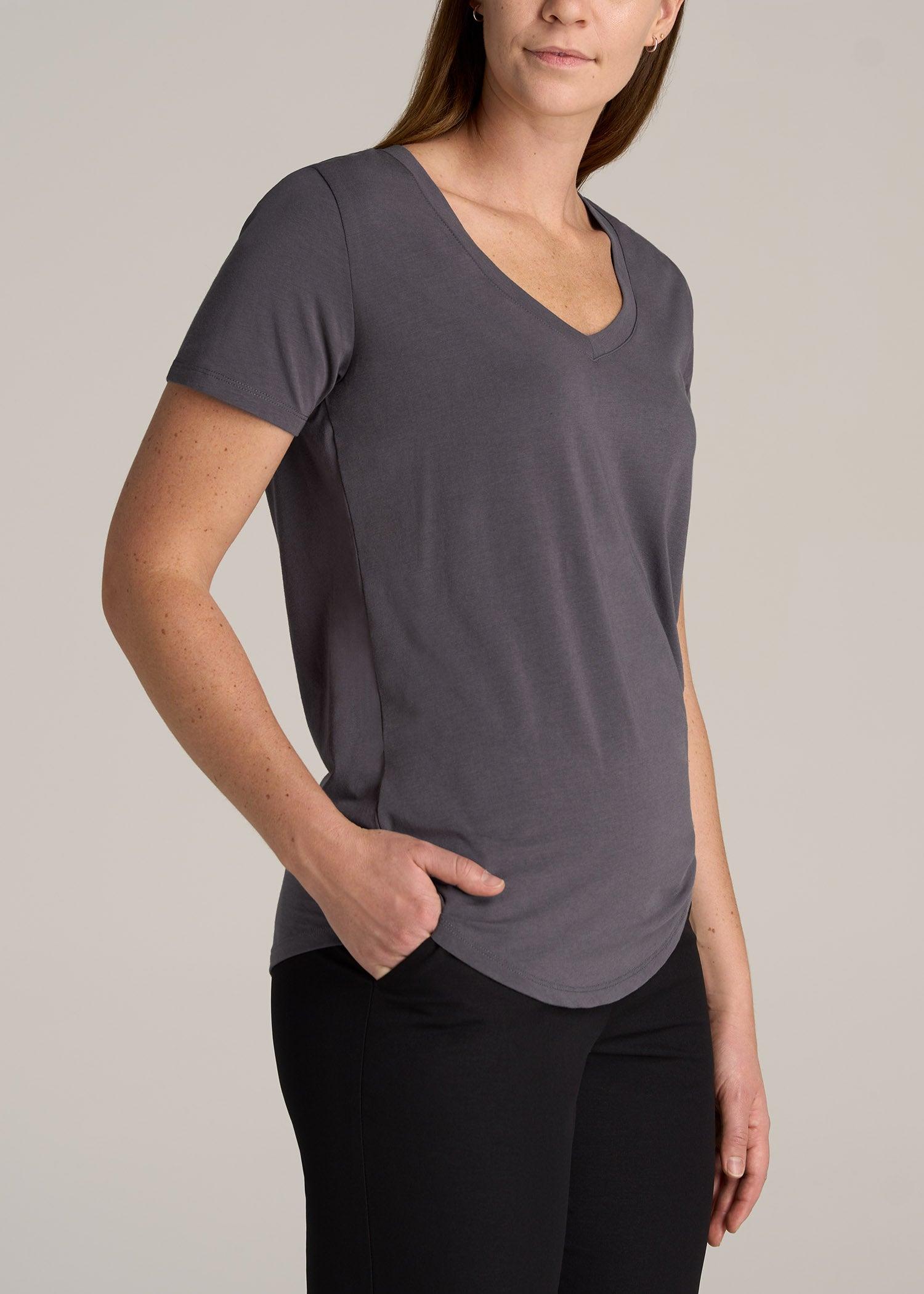 Scoop V-Neck Tee for Tall Women in Charcoal Female Product Image