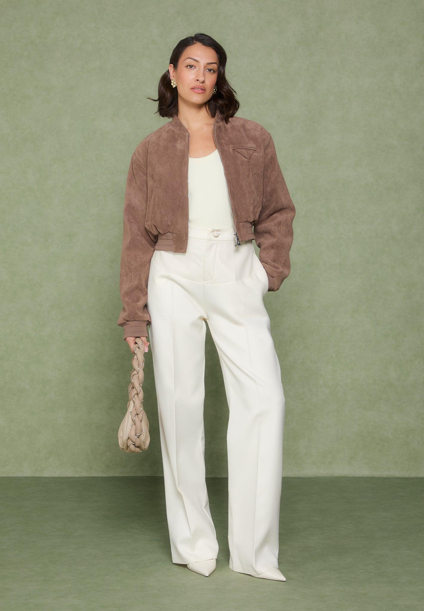 Blanche - Leather Panel Tailored Trousers - Cream Female Product Image