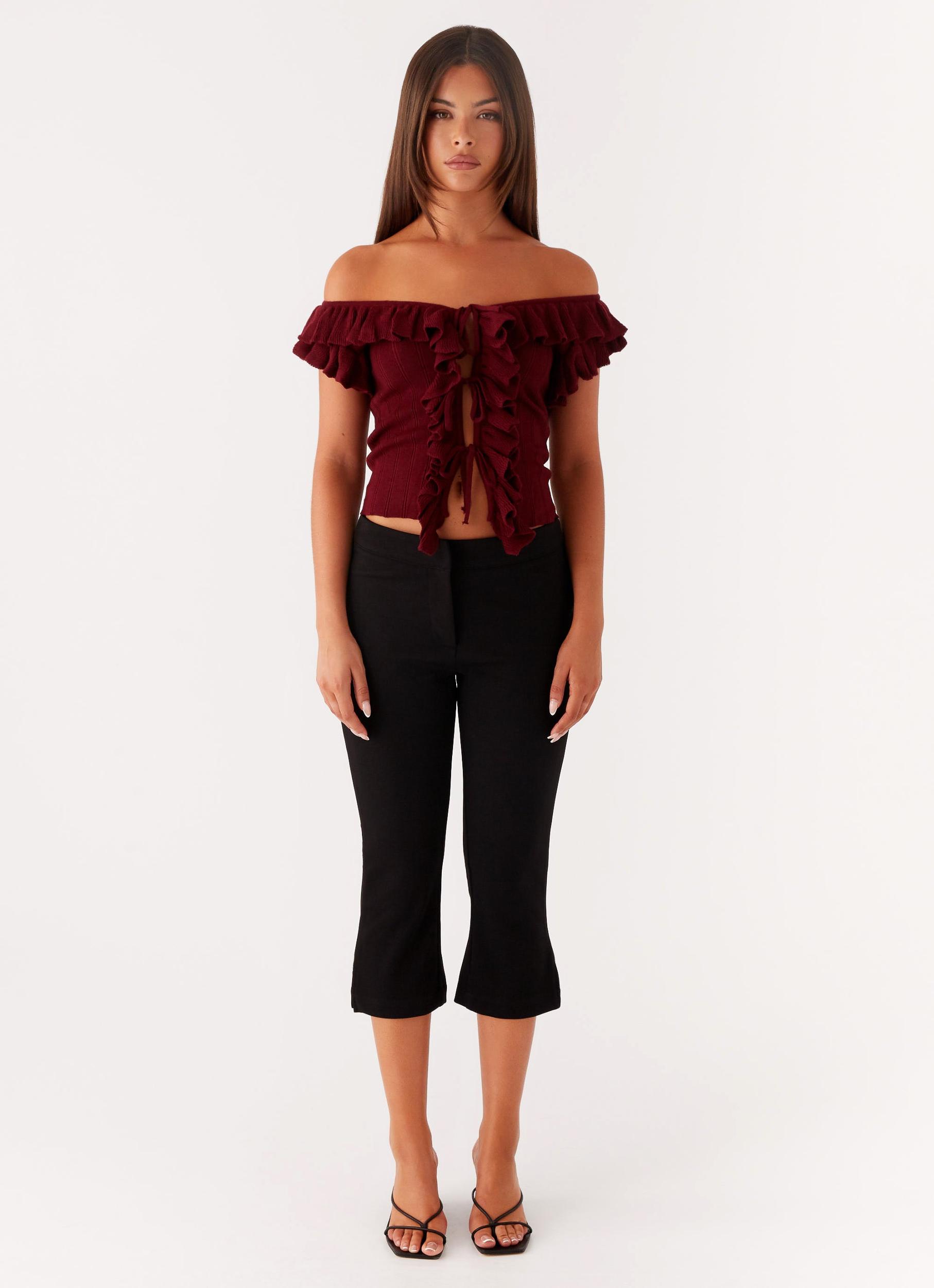 Keeta Frill Top - Burgundy Product Image
