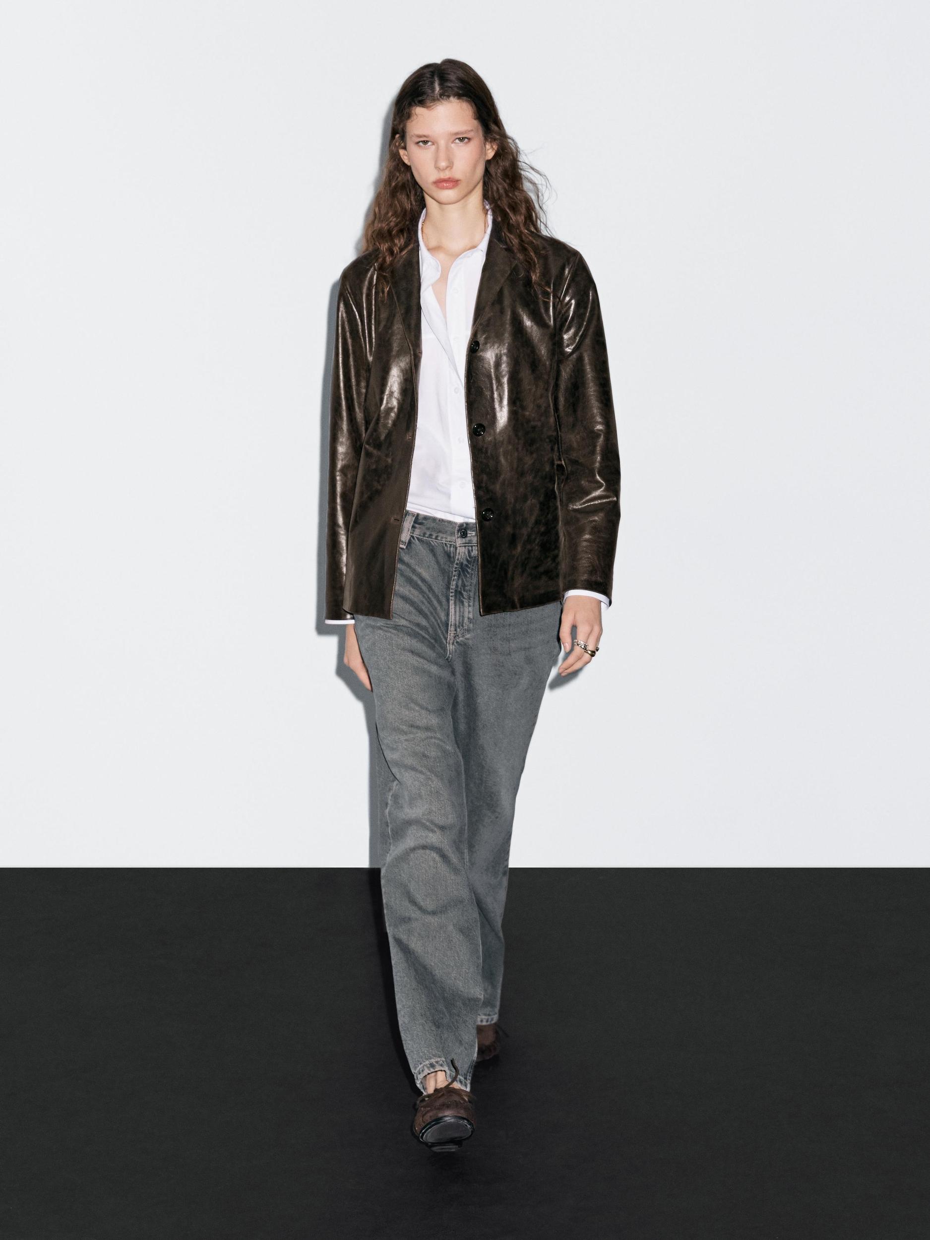 Nappa leather blazer with distressed finish Product Image