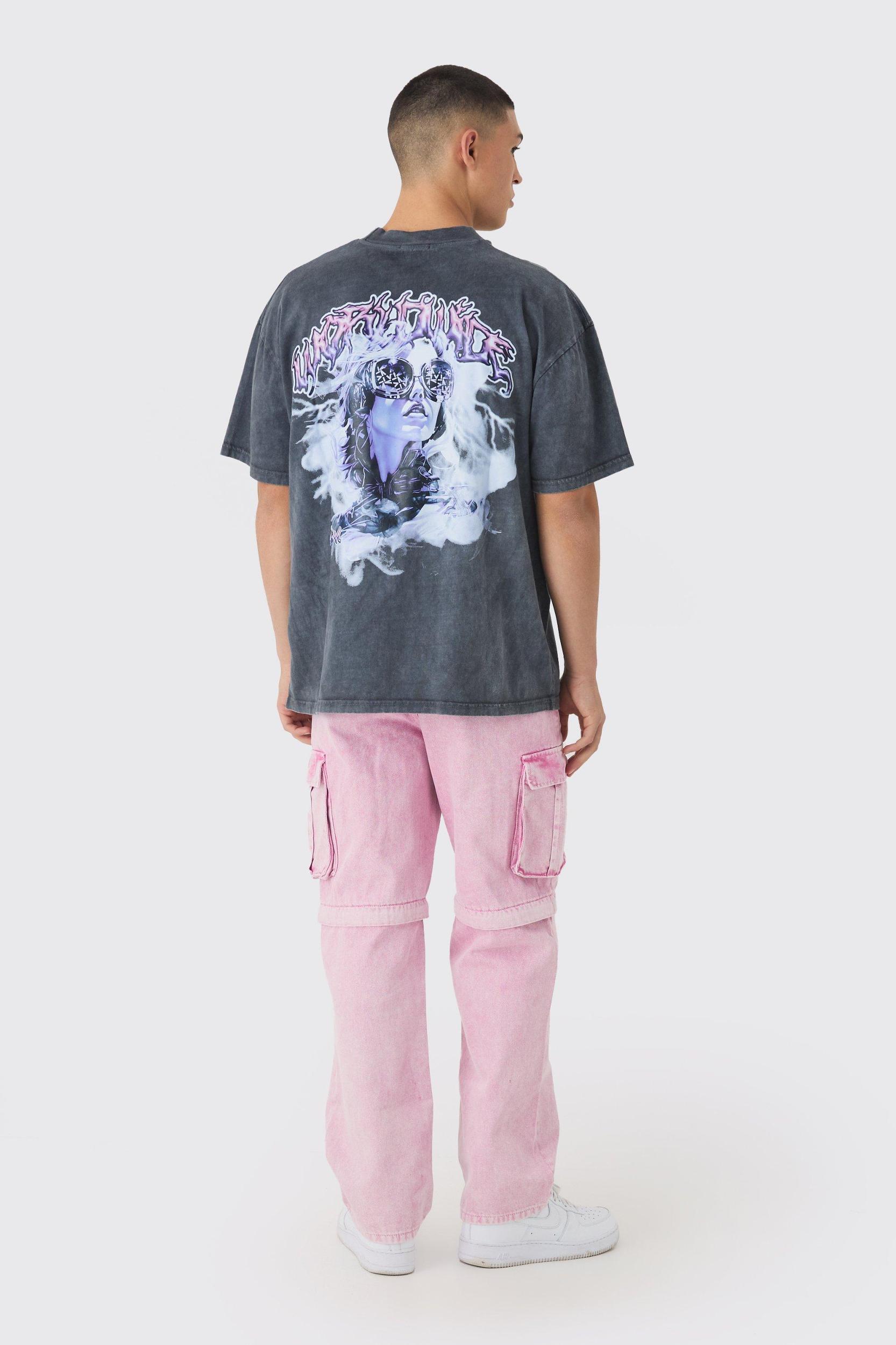 Relaxed Acid Wash Zip Off Twill Cargo Pants | boohooMAN USA Product Image