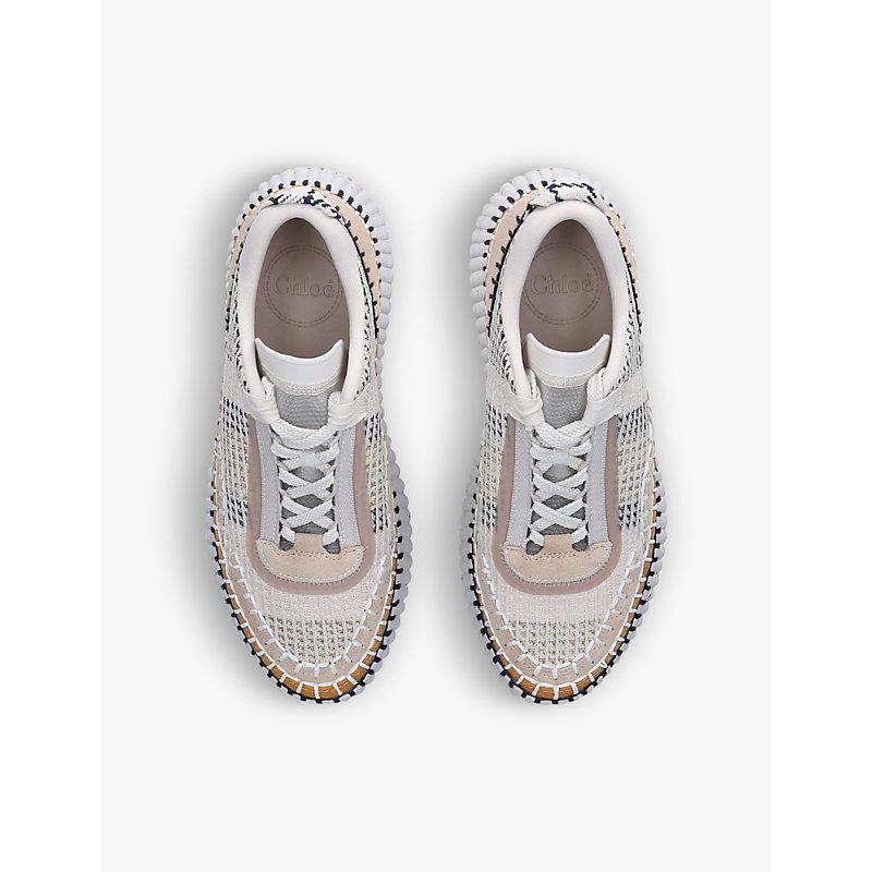 CHLOÉ Nama Embroidered Suede And Recycled-mesh Sneakers In Biscotti Beige Product Image