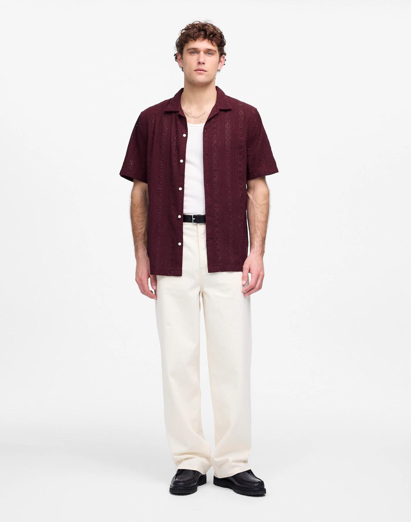 Camp-Collar Short-Sleeve Shirt in Embroidered Cotton Product Image