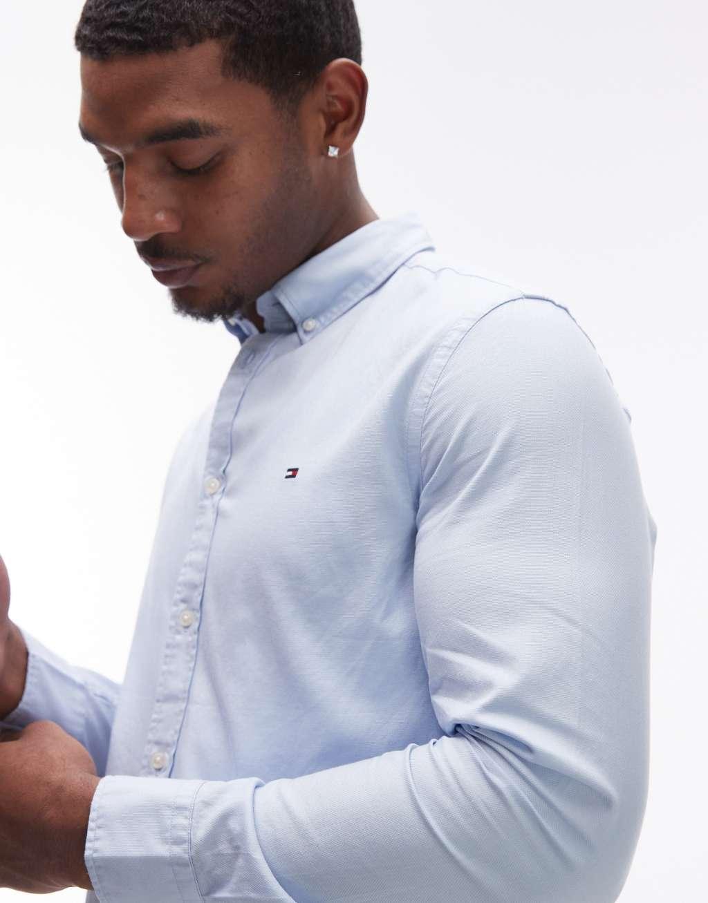 Tommy Hilfiger flex textured shirt in light blue Product Image