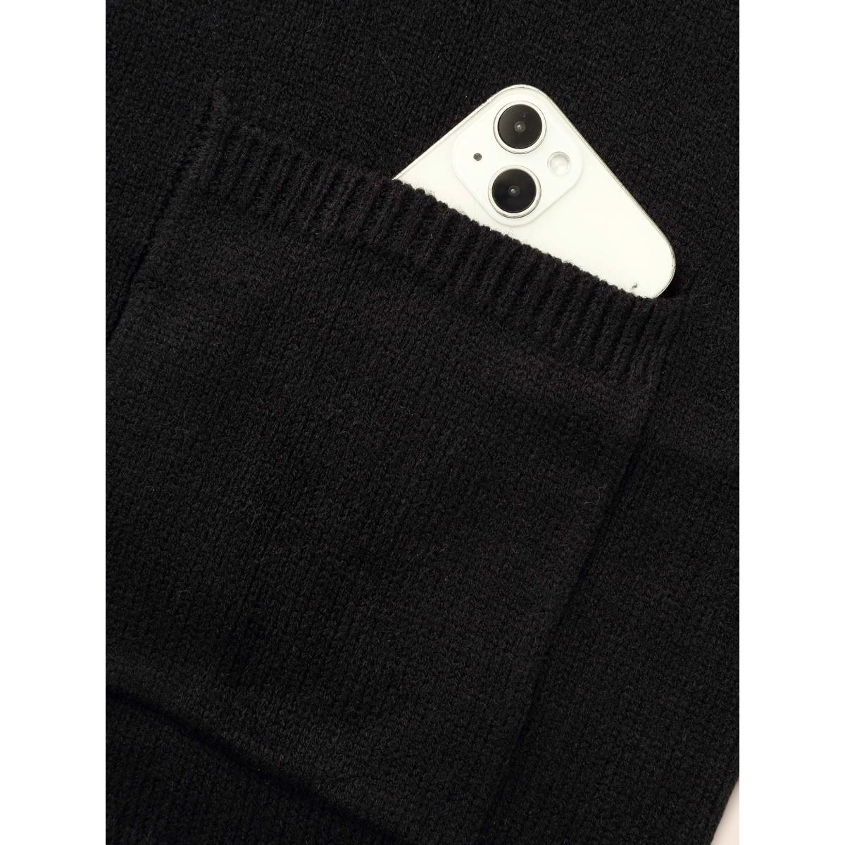 Plus Size Crochet Floral Kimono Collar Pocket Cardigan Black Women Casual Loose Long Sleeve Everyday Cardigans BloomChic 30/6X Product Image