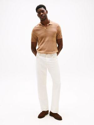Open-Neck Stripe Knit Sweater Polo Product Image