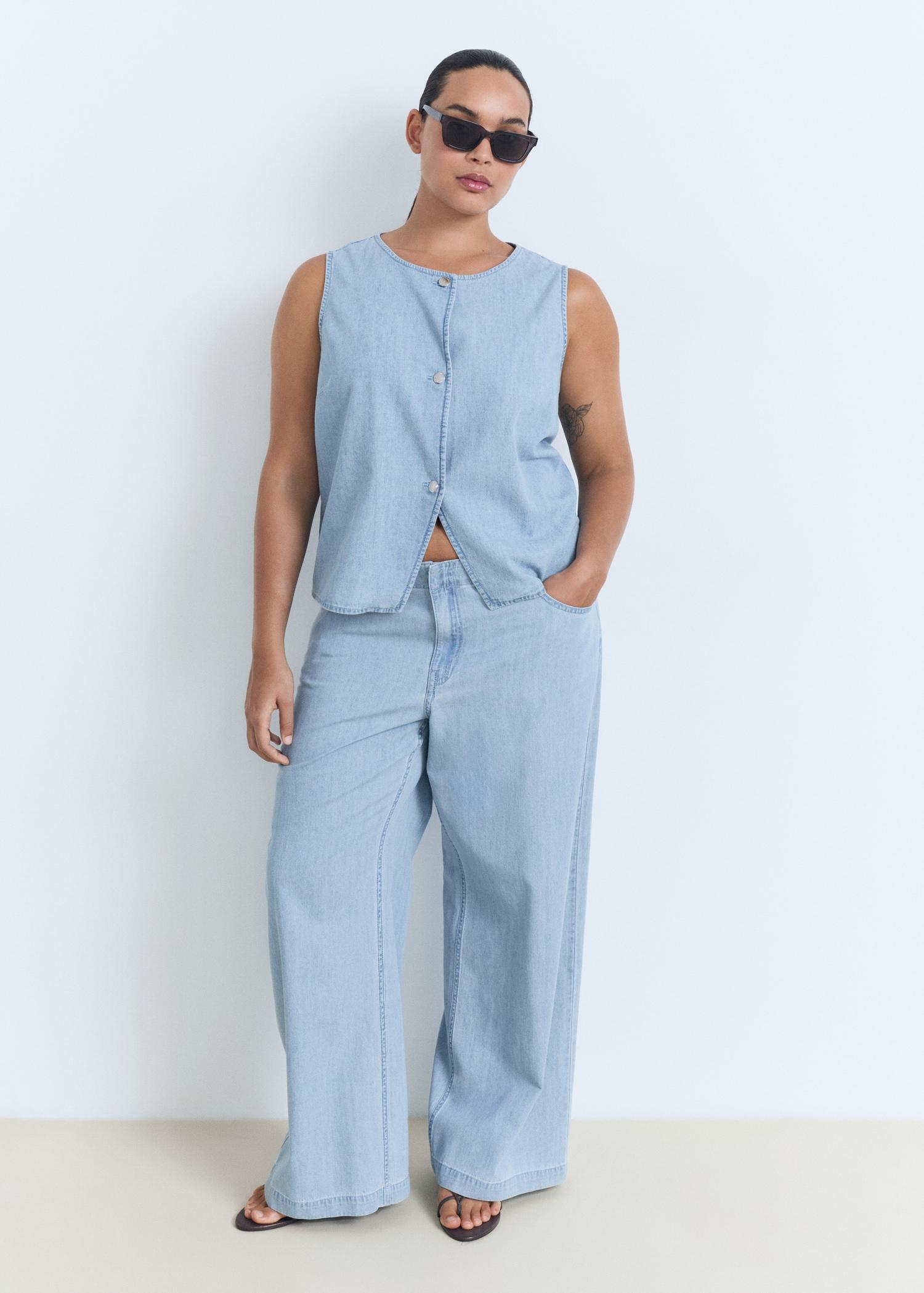 Mid-rise wide leg denim pants - Women | MANGO USA Product Image
