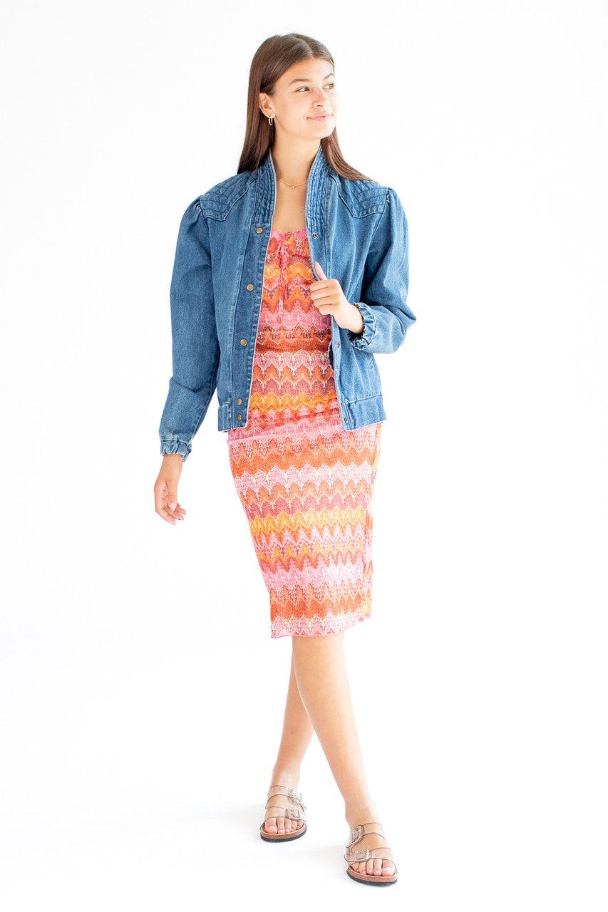 Mesh Flame Stitch Midi Dress Product Image