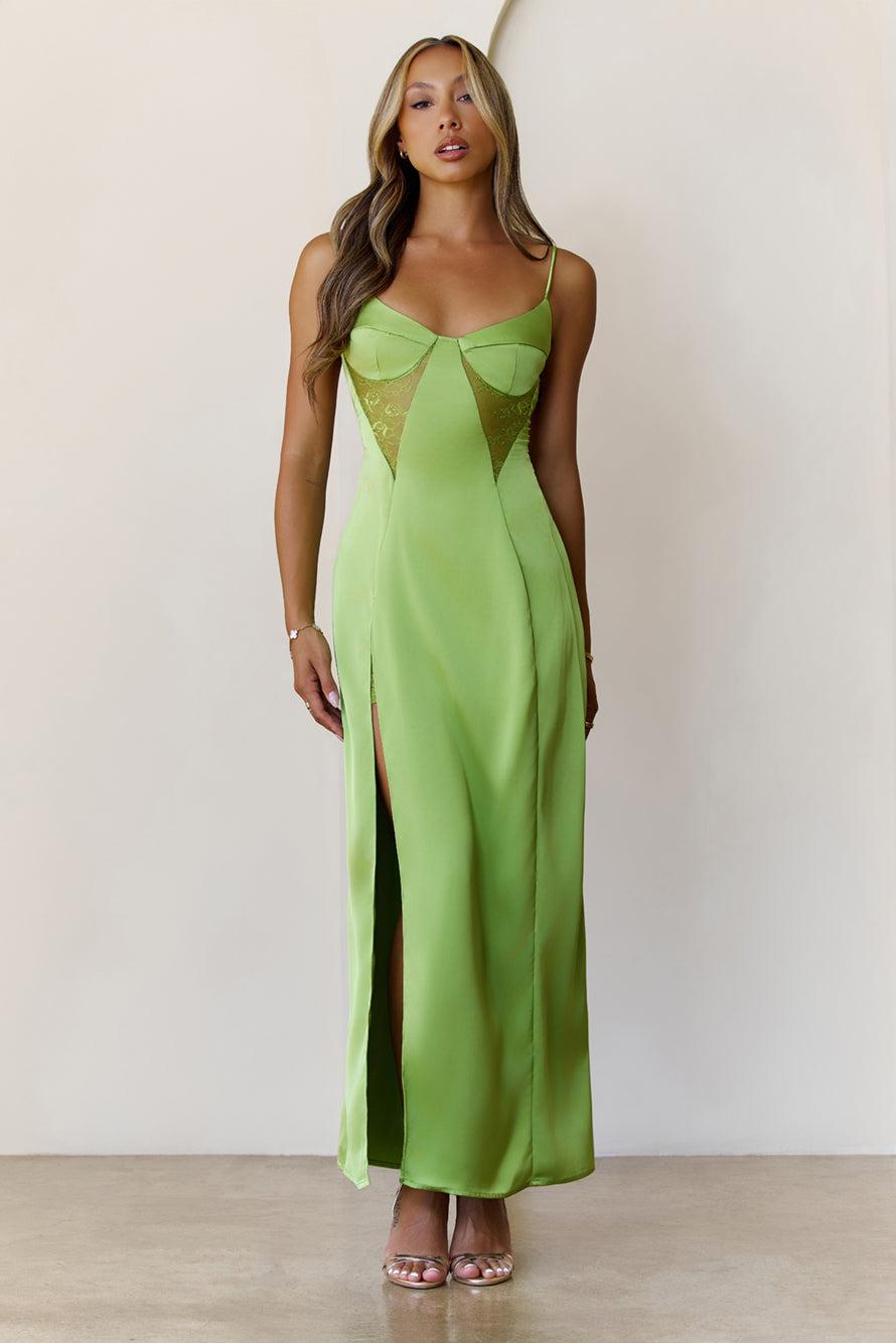 Midnight Heirloom Satin Maxi Dress Green Product Image