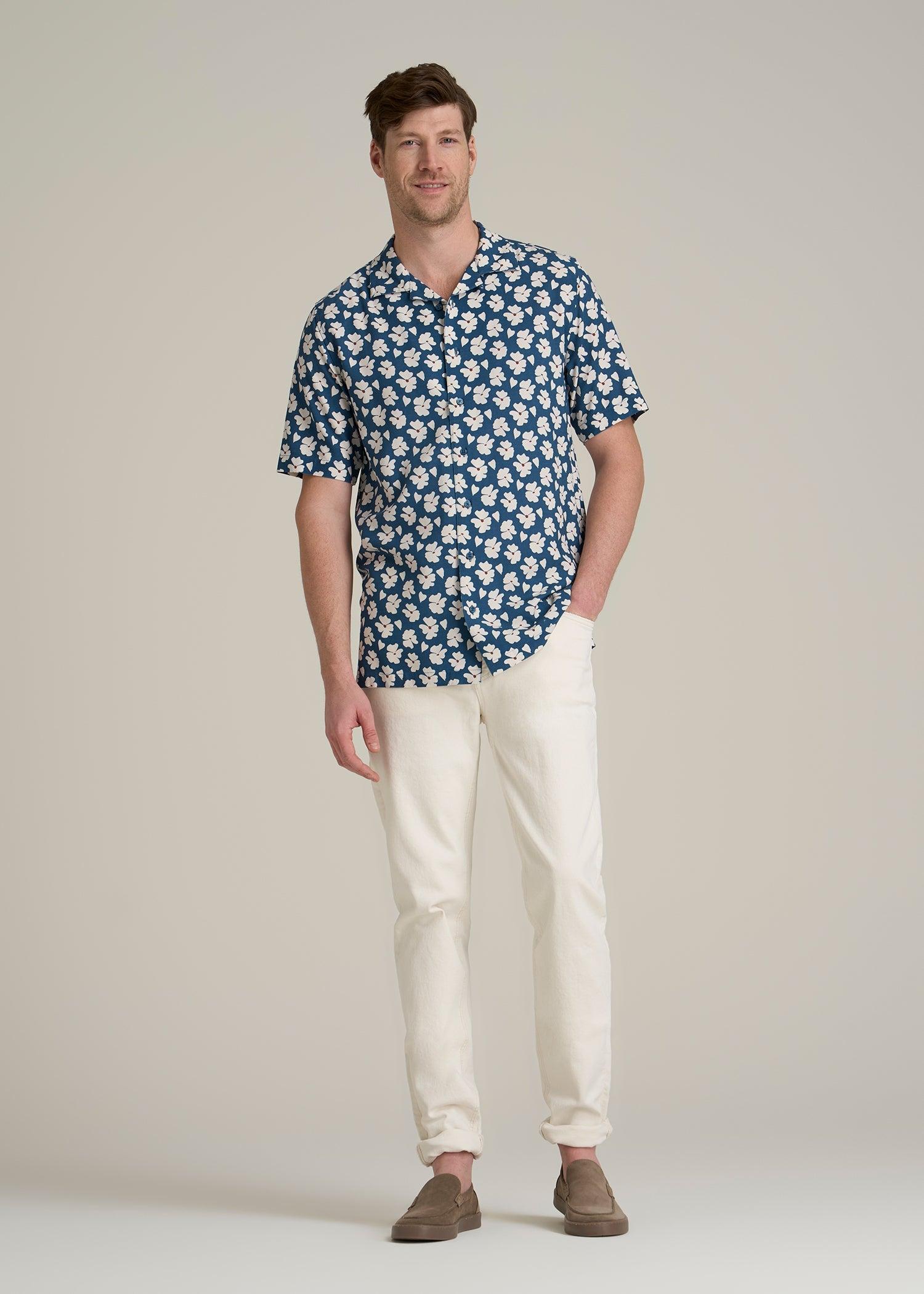 Short Sleeve Resort Shirt for Tall Men in Bright Blue Floral Male Product Image
