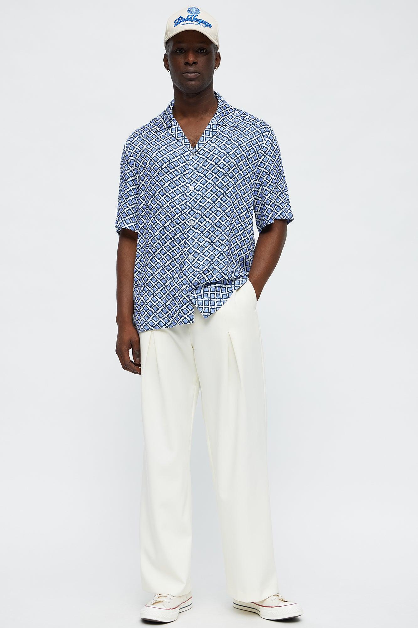 Small Squares Button Up Shirt - Blue/combo Product Image