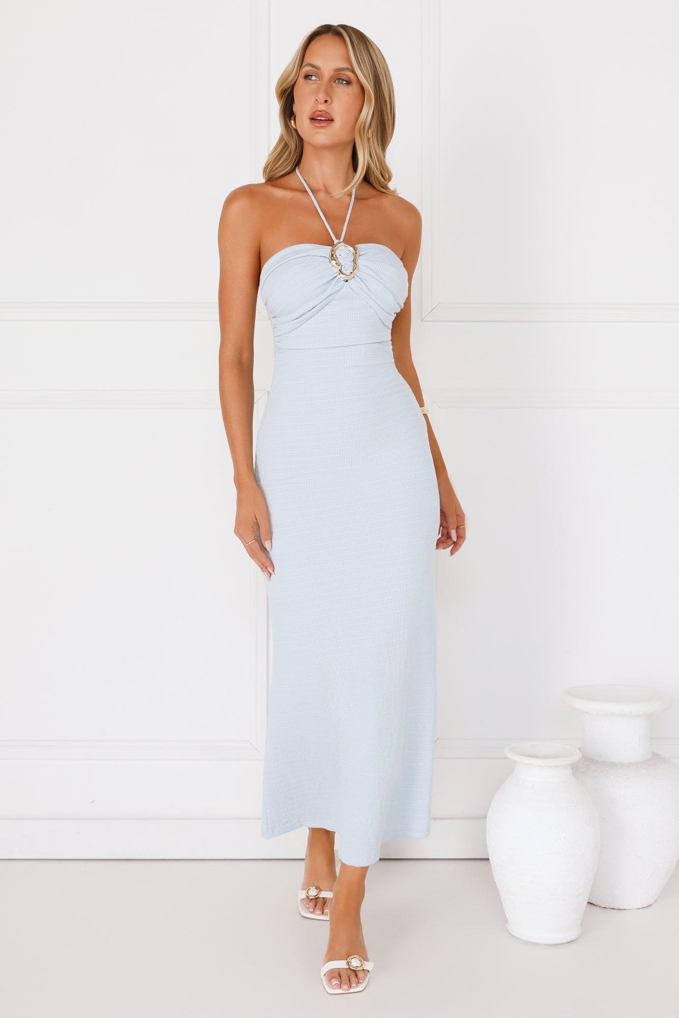 Minimalist Luxe Halter Midi Dress Blue Product Image