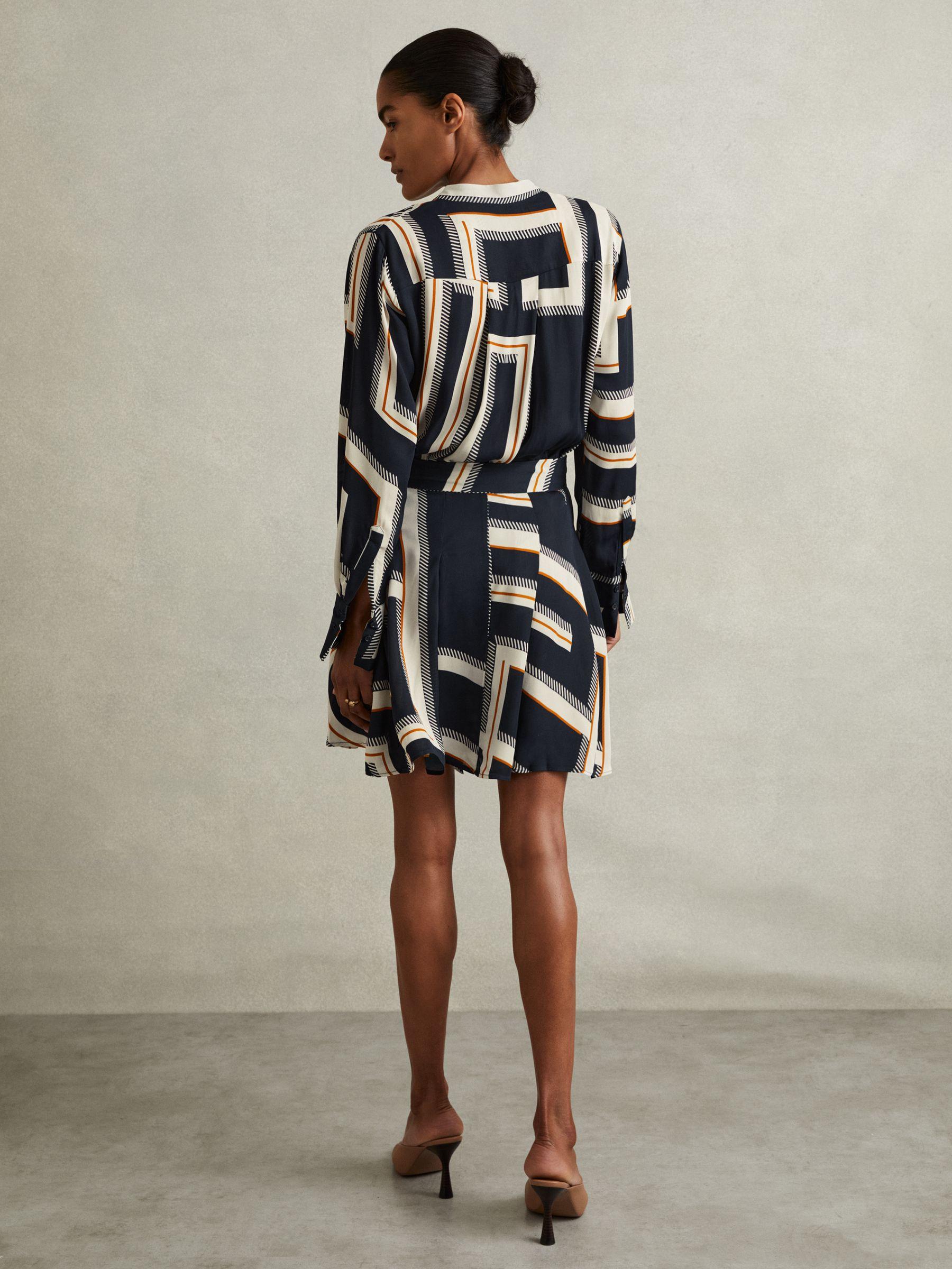 Ciara Navy Geometric Print Belted Mini Dress Product Image