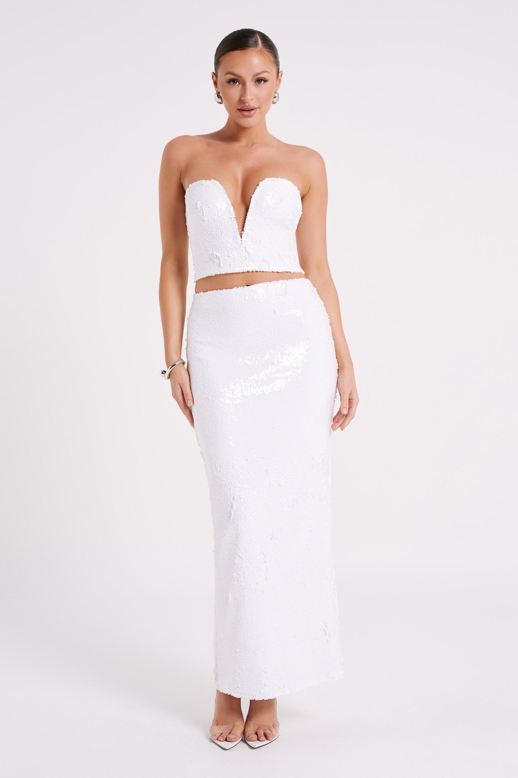 Cosette Sequin Maxi Skirt - White Product Image