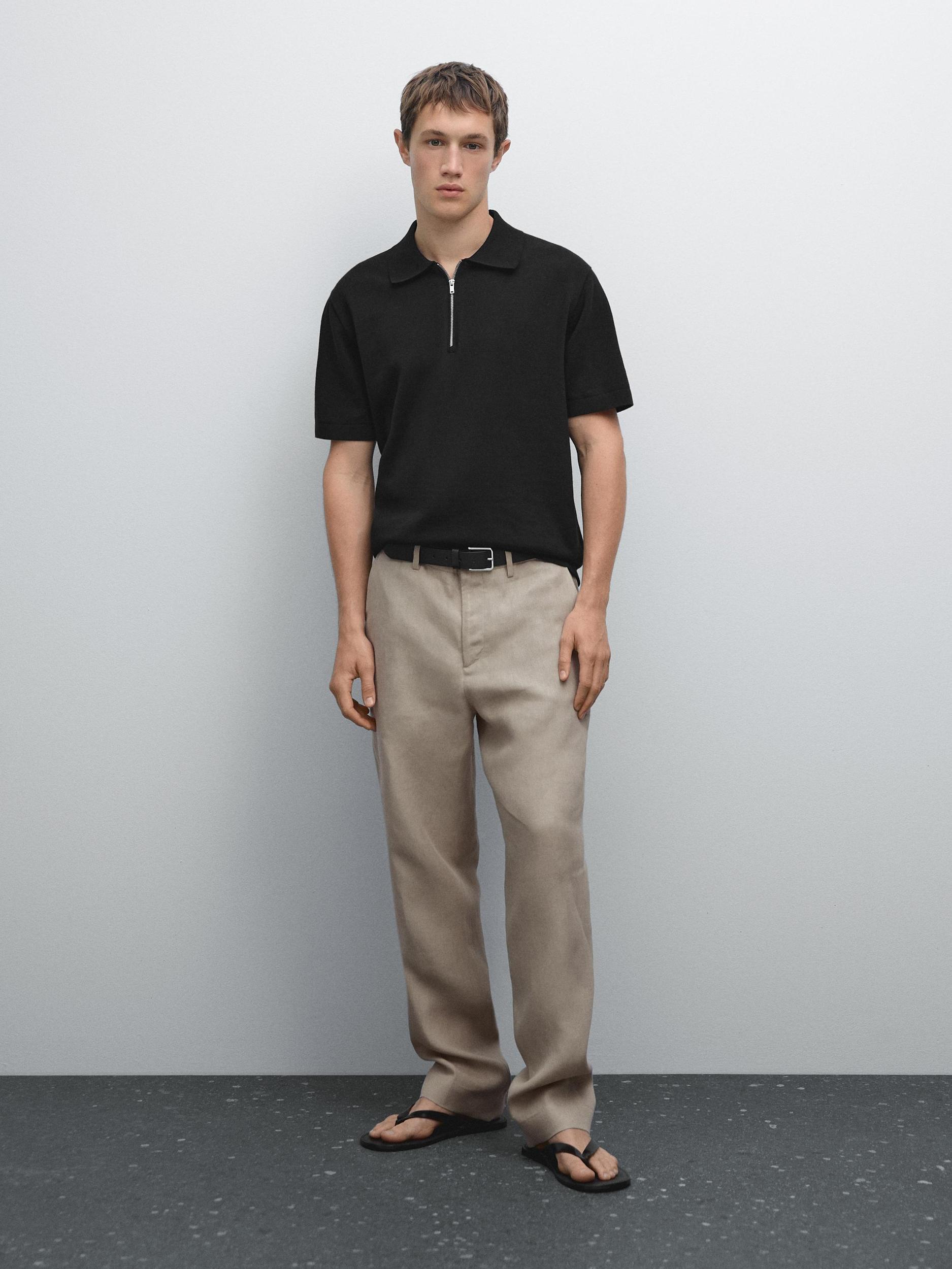 Cotton knit quarter-zip polo shirt Product Image