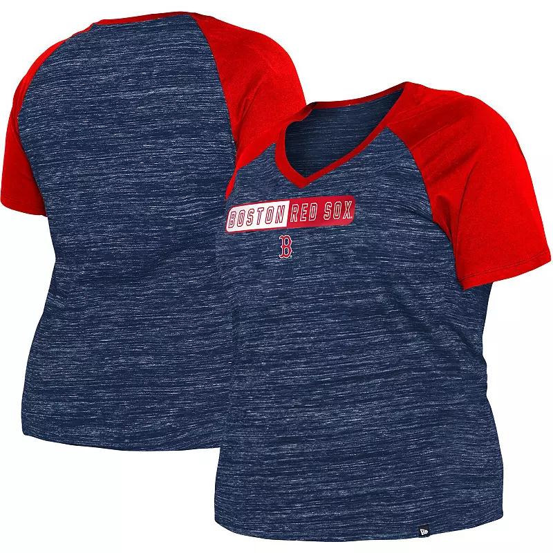 Women's New Era Navy Boston Red Sox Plus Size Space Dye Raglan V-Neck T-Shirt, Size: 1XL, Blue Product Image