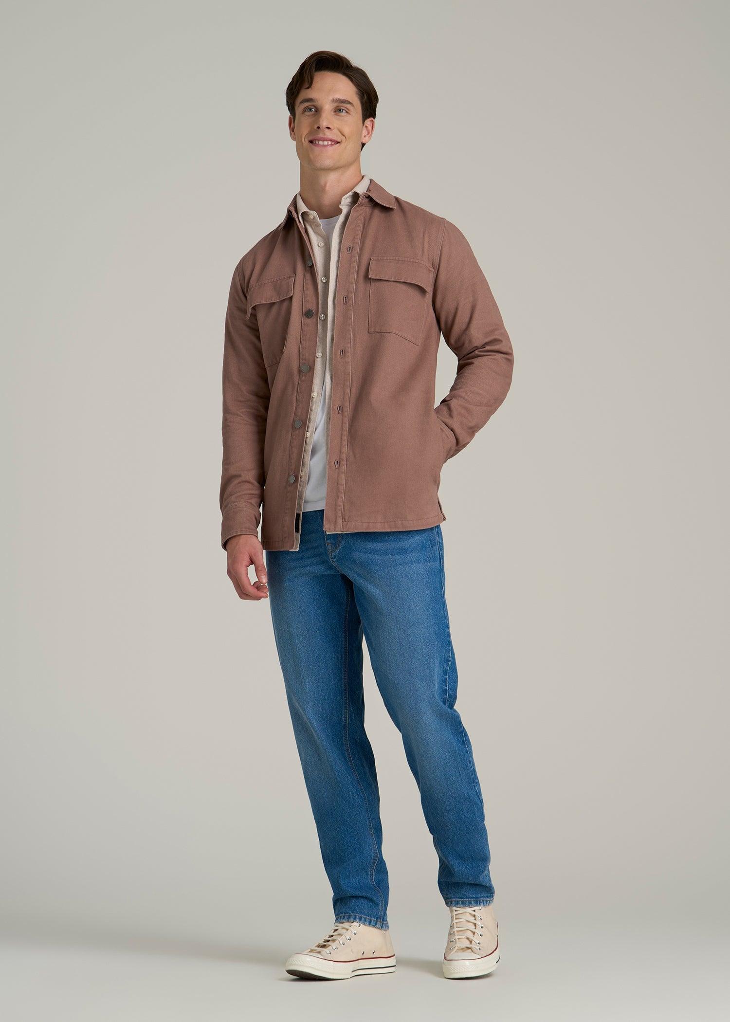 Casual Twill Shirt Jacket for Tall Men in Nutmeg Male Product Image