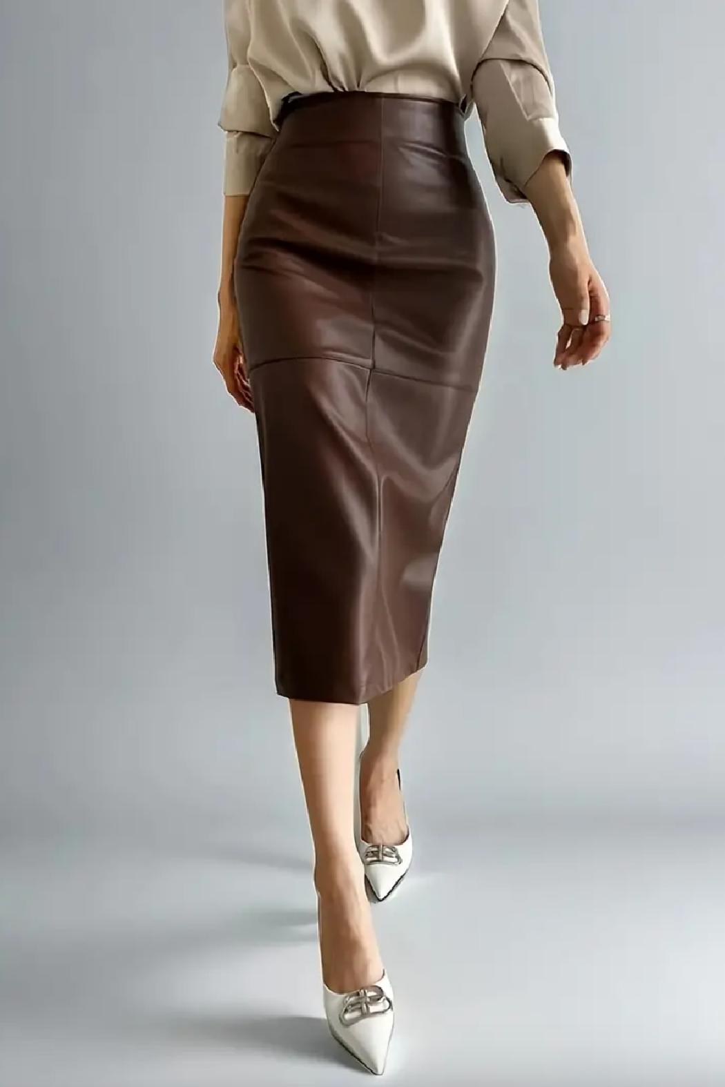 Amelie Faux Leather Midi Skirt Product Image