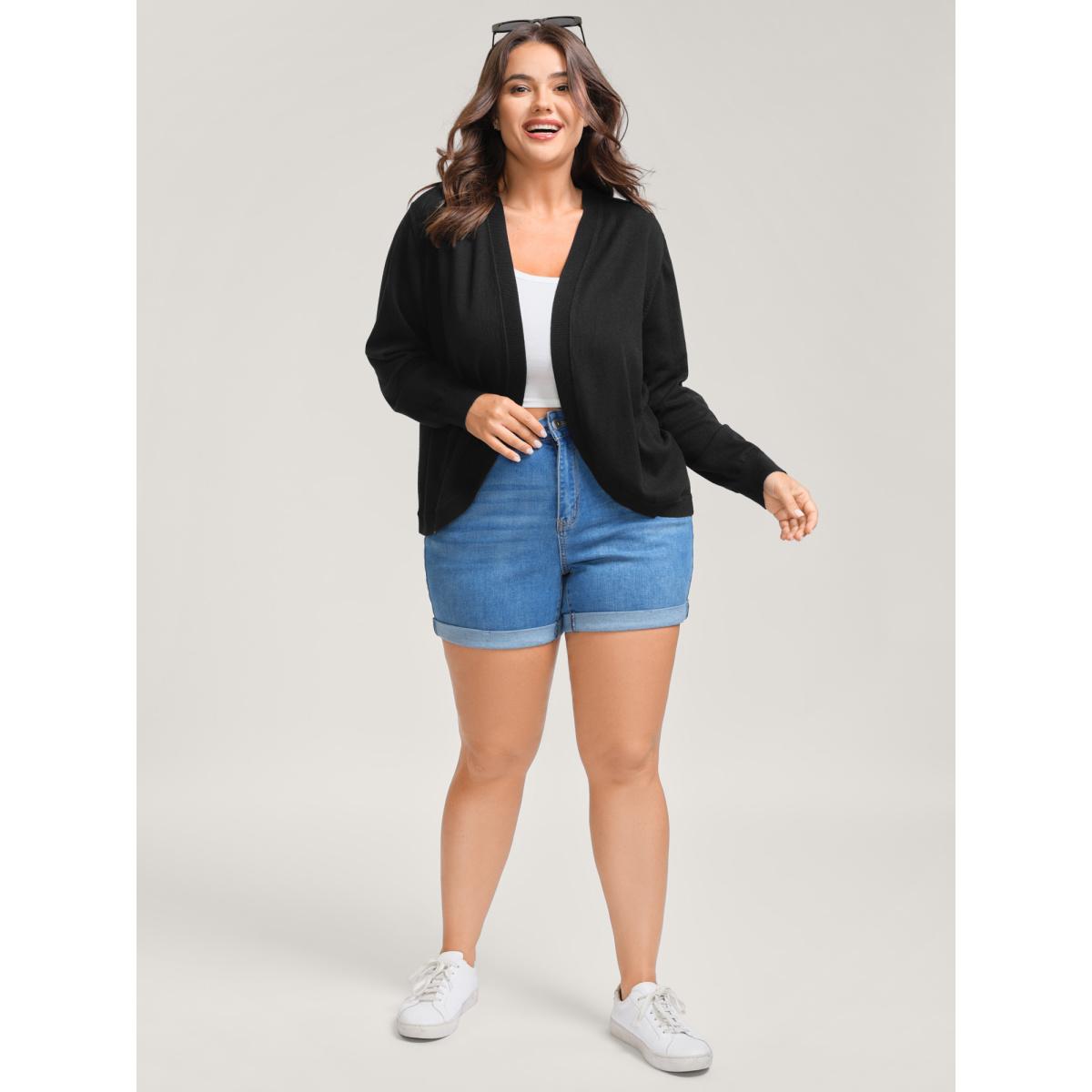 Plus Size Supersoft Arc Swing Front-Open Lightweight Cardigan Black Women Leisure Loose Long Sleeve Casual Cardigans BloomChic 10/M Product Image