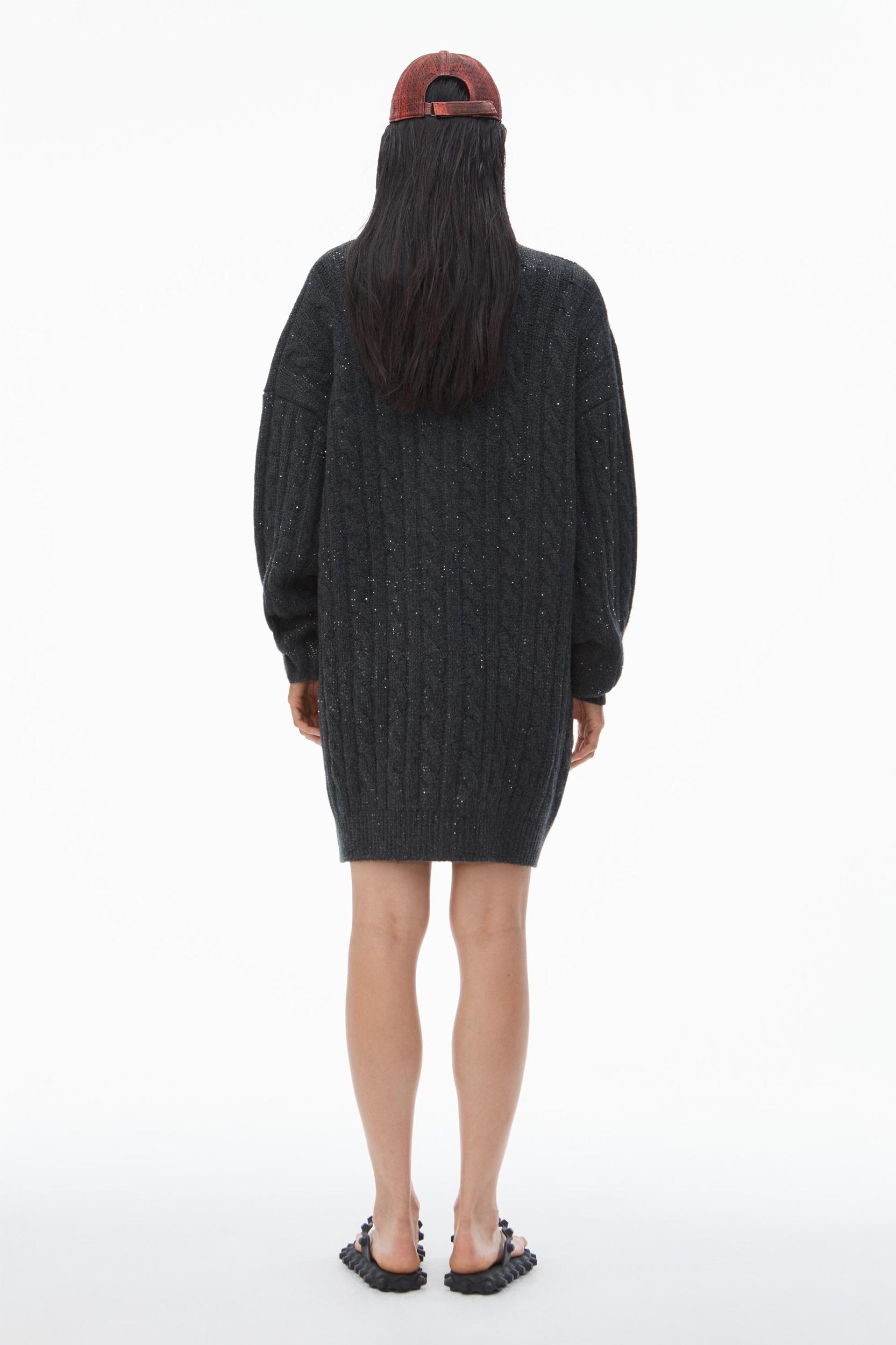Clear Bead Hotfix Cable-knit Pullover Dress In Boiled Wool Product Image