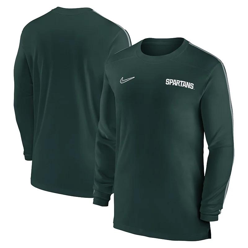 Men's Nike Green Michigan State Spartans 2024 Sideline Coach UV Performance Long Sleeve T-Shirt,  Product Image