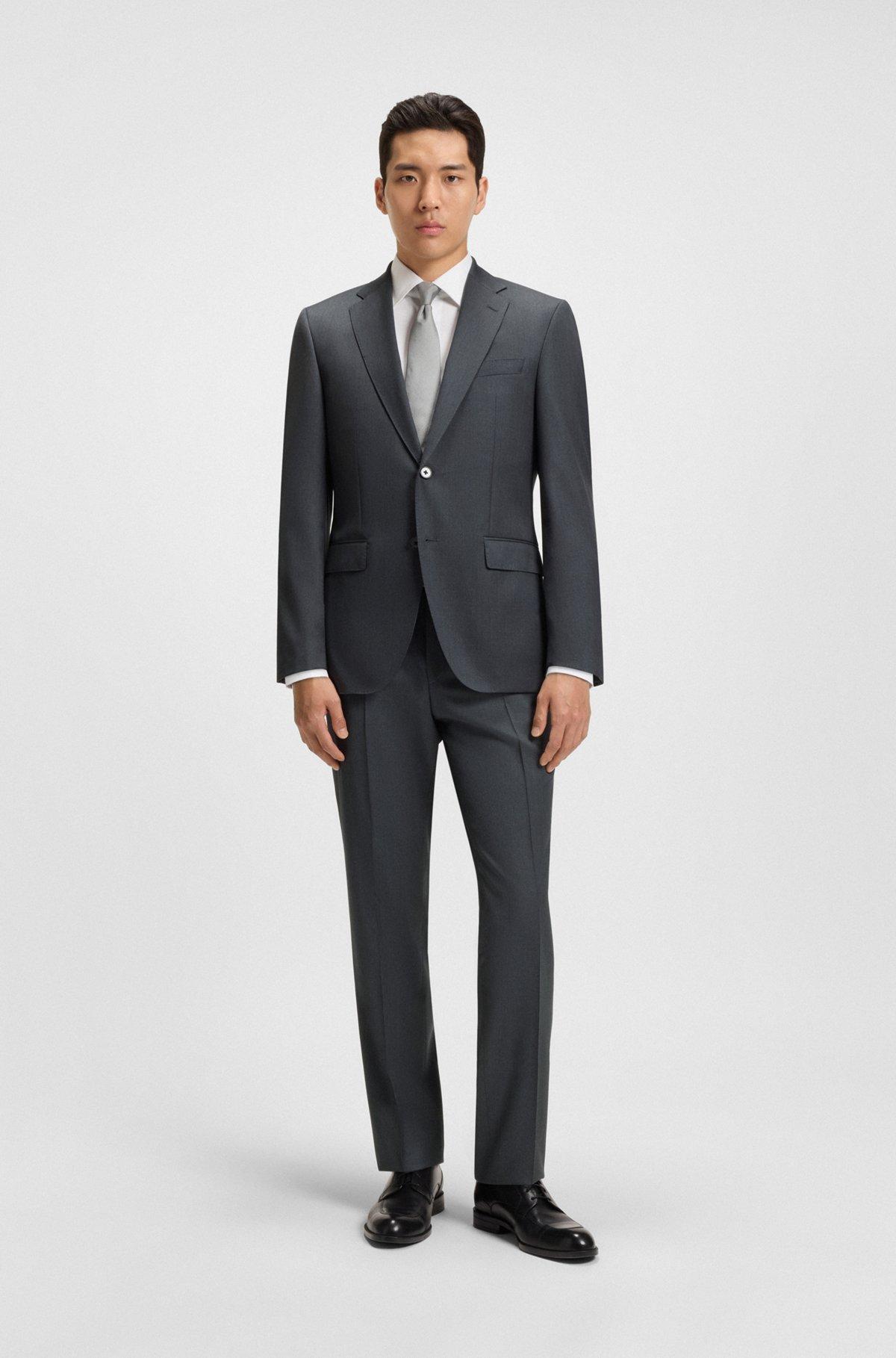 BOSS - Regular-fit pants in virgin-wool serge - Dark Grey Product Image