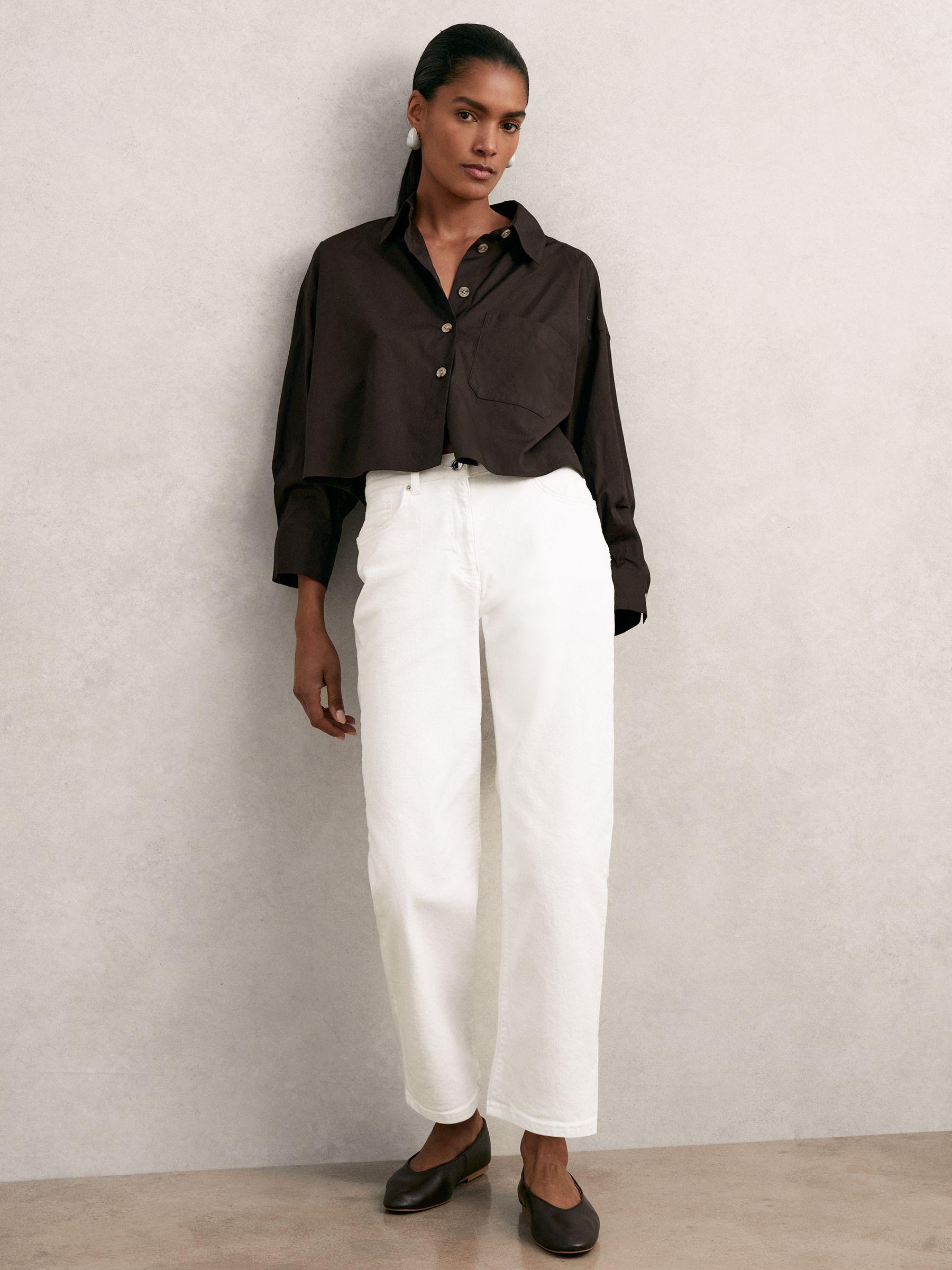 Oversize Cotton Cropped Shirt in Chocolate Brown Product Image