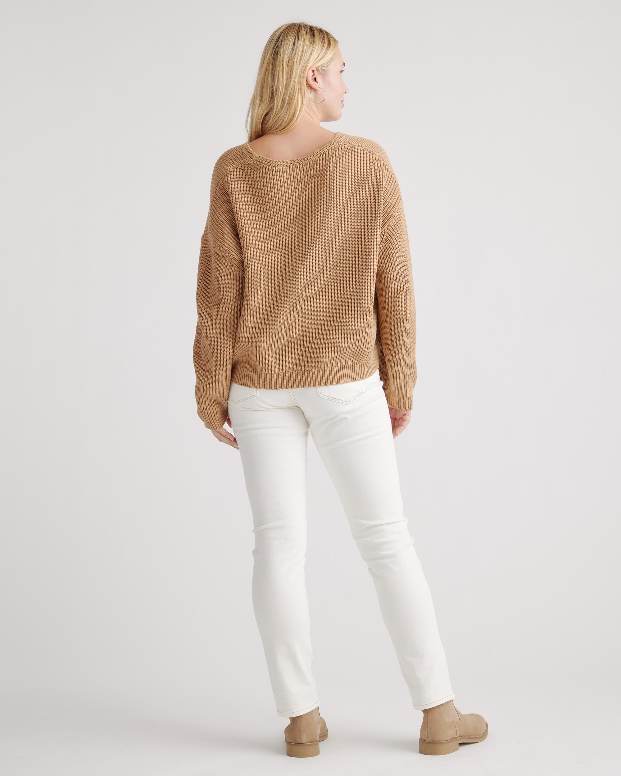 Quince | Women's Fisherman V-Neck Sweater Size XS, Organic Cotton Product Image