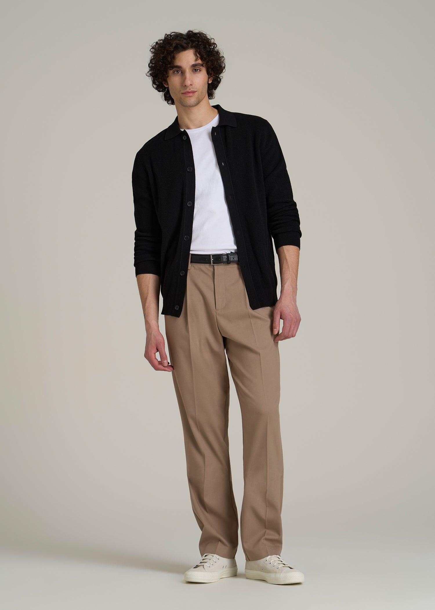 Relaxed Pleated Trousers for Tall Men in Black Male Product Image