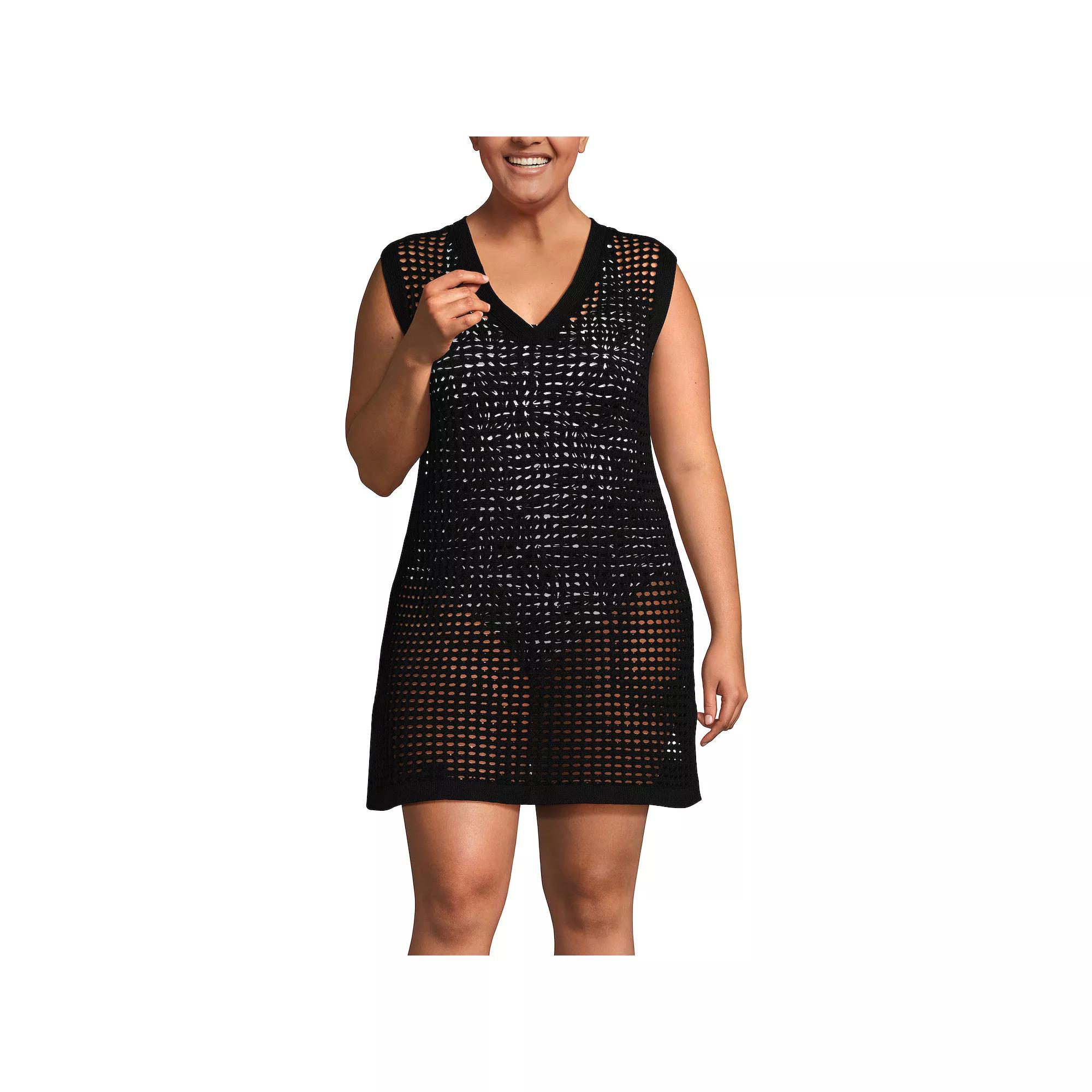 Plus Size Lands' End Open Knit Swim Cover-Up Dress, Women's, Size: 2XL, Washed Brown Product Image