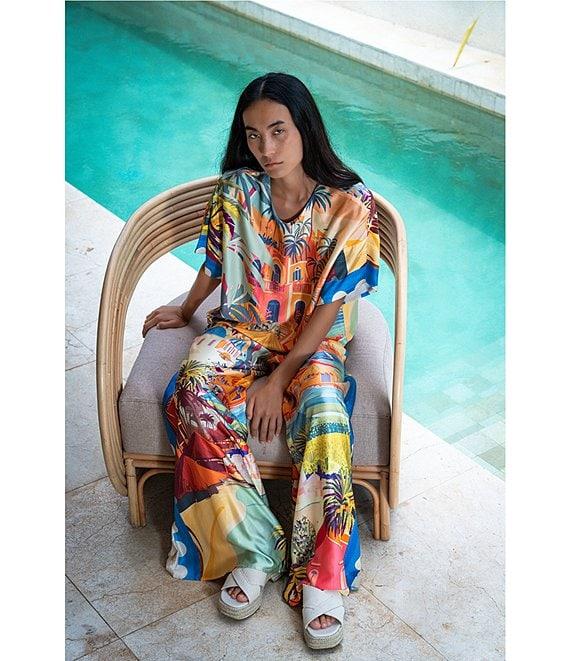 COREY LYNN CALTER Printed Satin Flat Front Palazzo Pants Product Image