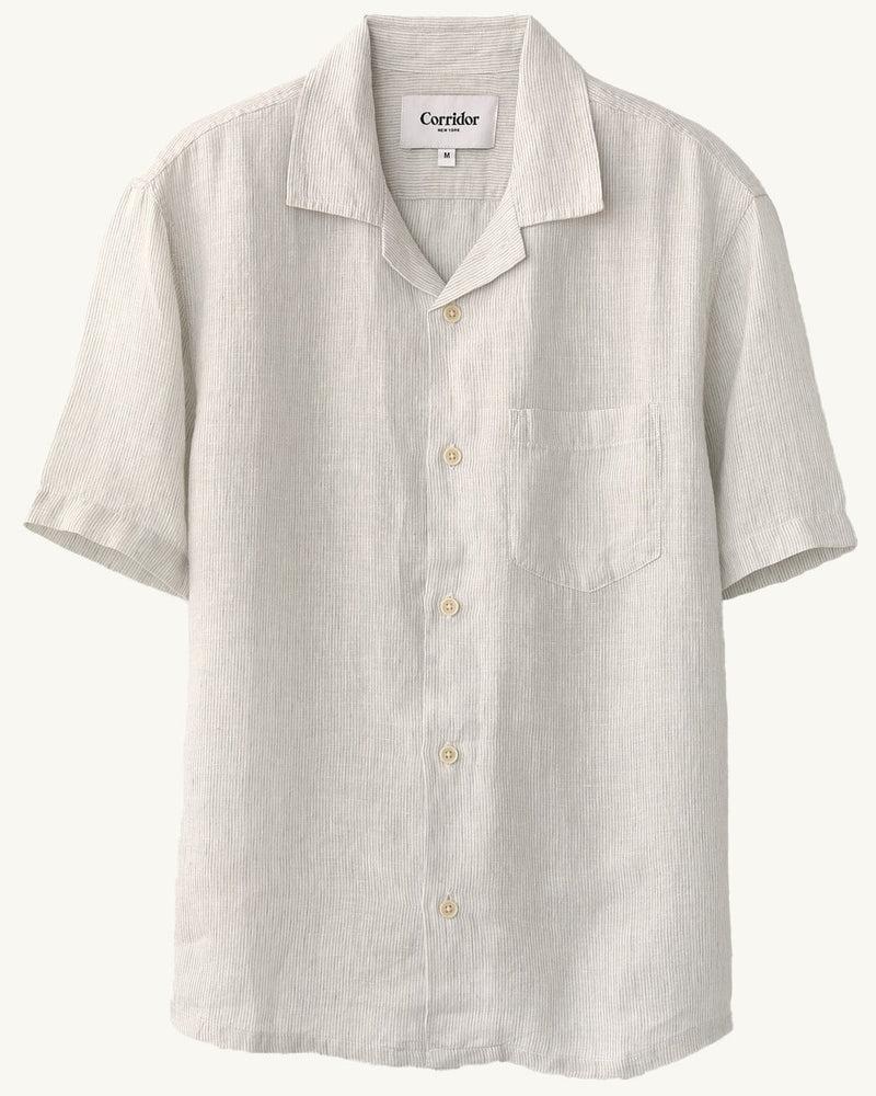 Linen Stripe SS Camp - Grey Product Image
