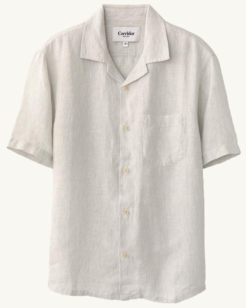 Linen Stripe SS Camp - Grey Product Image