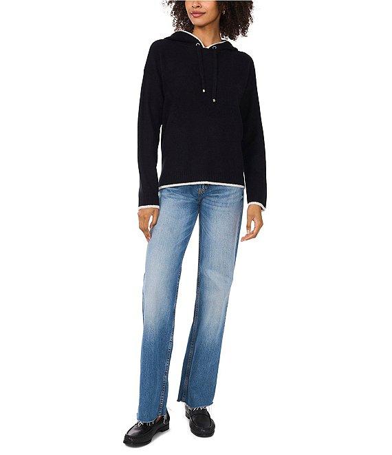 Vince Camuto Knit Crew Neck Long Sleeve Contrast Trim Hoodie Product Image