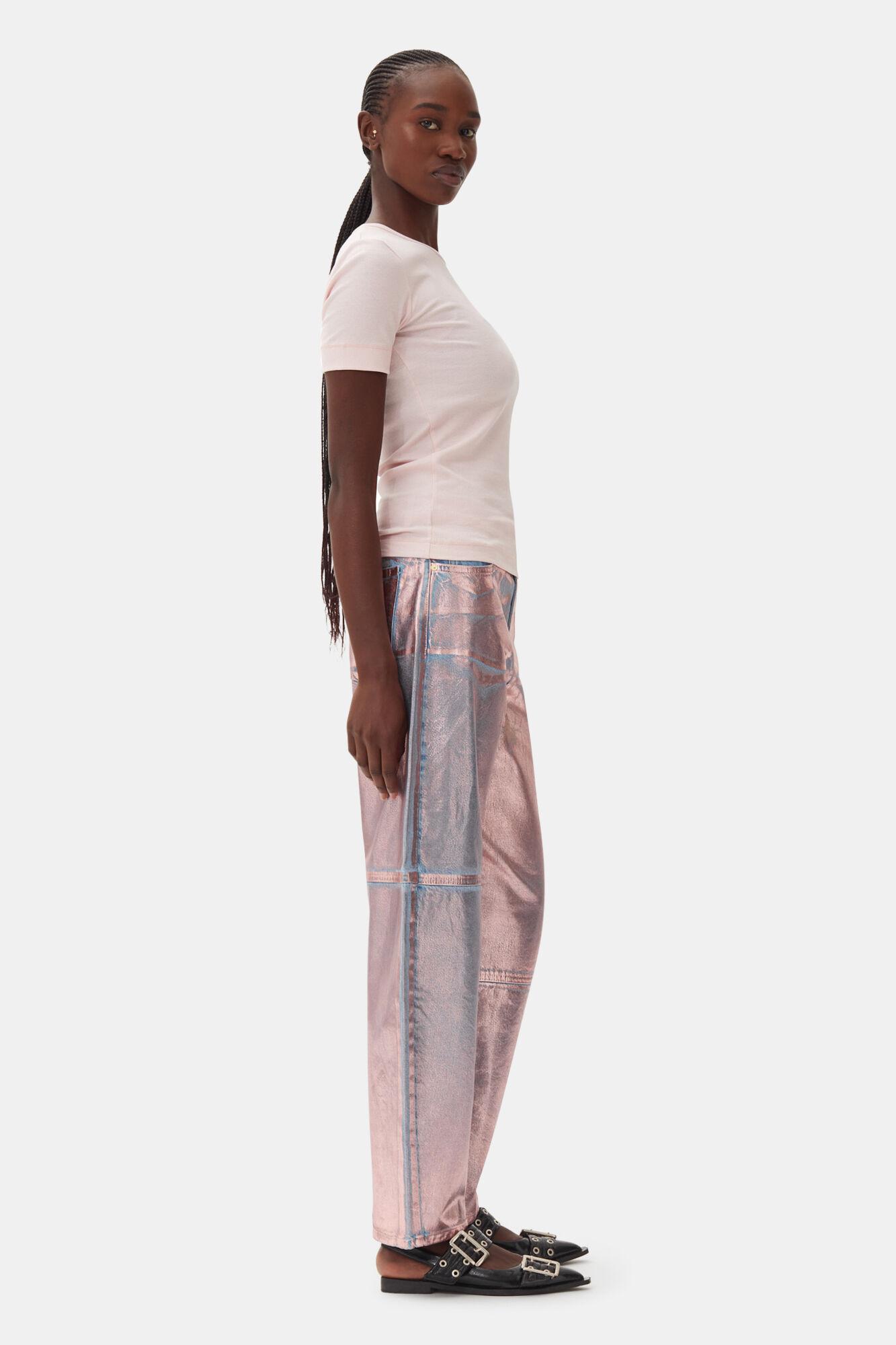 Pink Soft Cotton Rib Short Sleeve T-Shirt Product Image