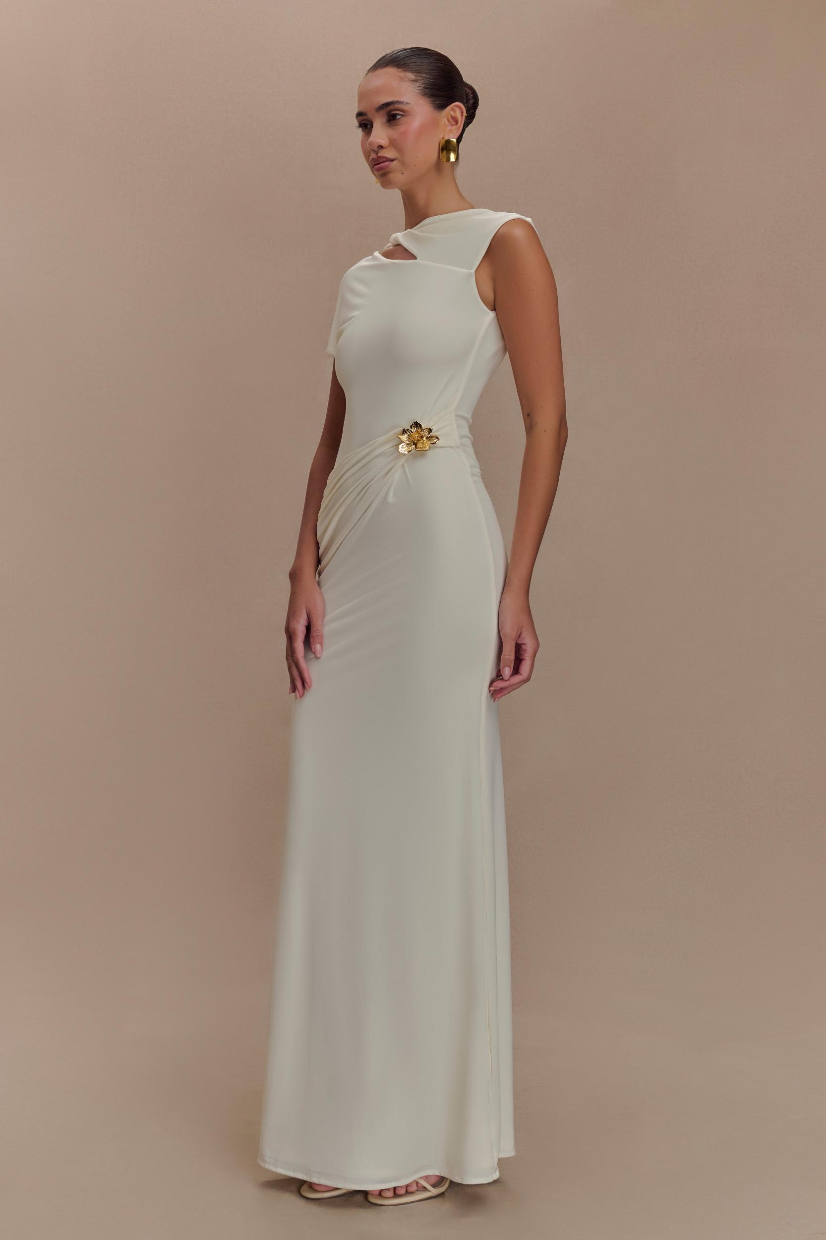 Kaida Slinky Maxi Dress With Hardware - Ivory Product Image