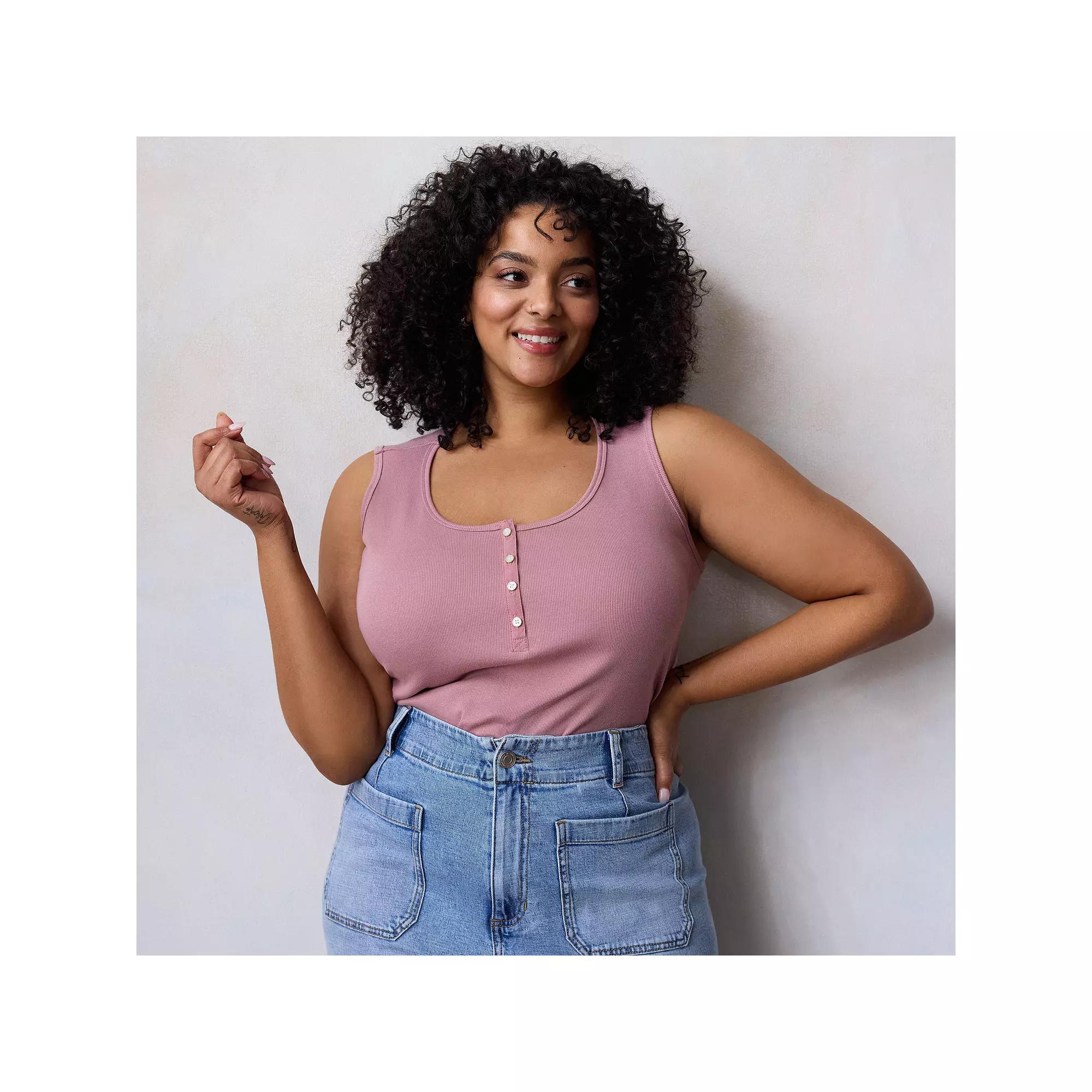 Plus Size LC Lauren Conrad Henley Tank Top, Women's, Size: 0X, Purple Silk Product Image