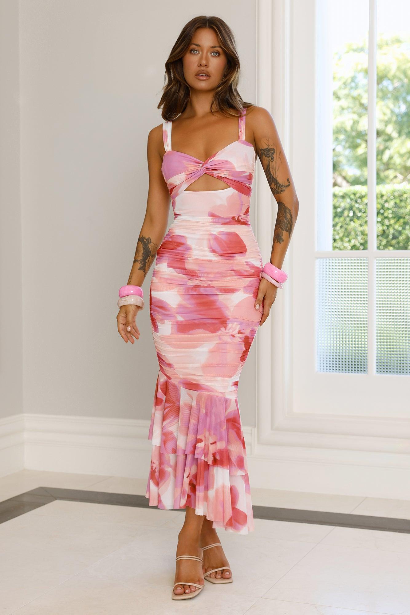 Petal Rush Mesh Maxi Dress Pink Product Image
