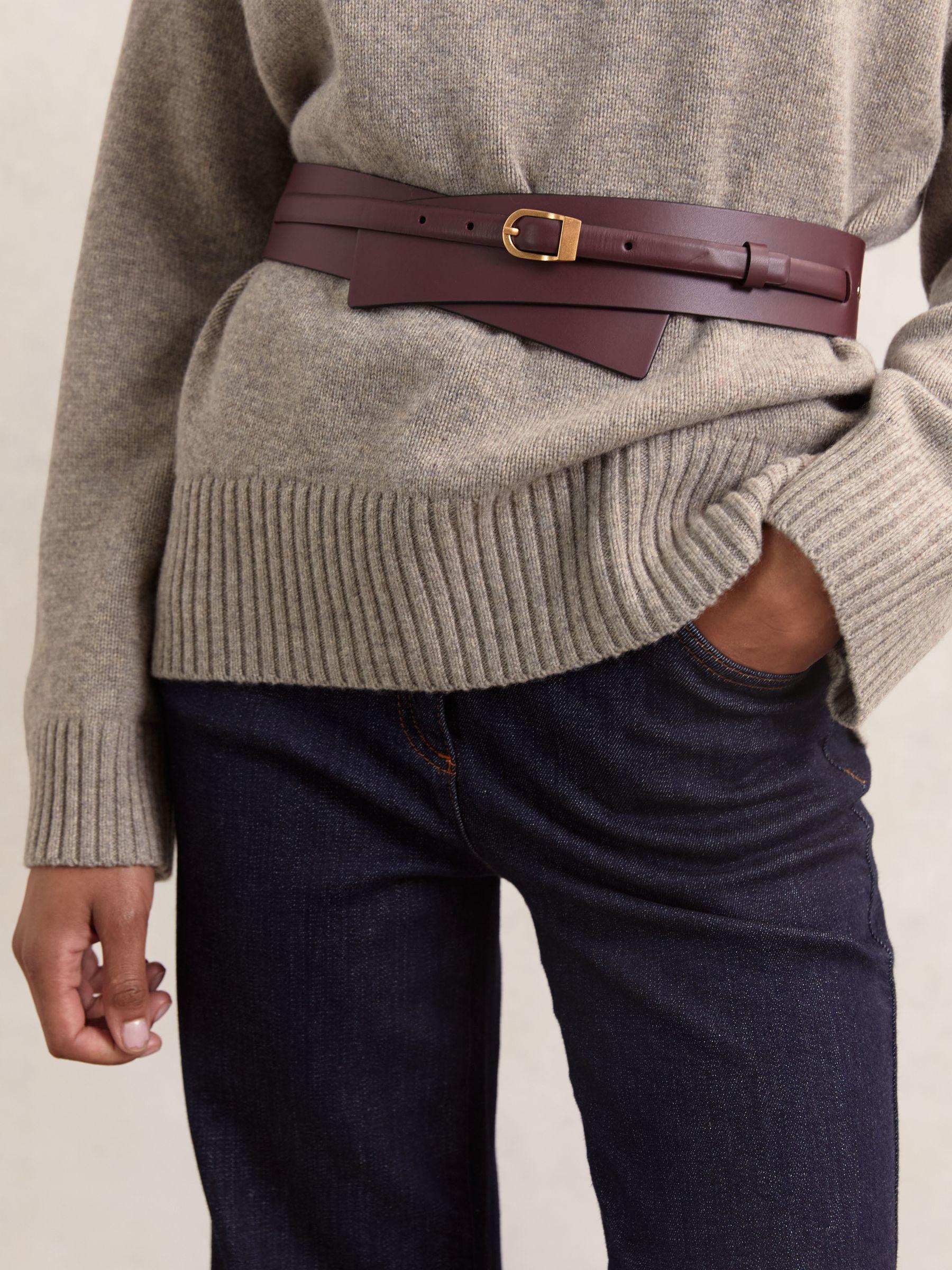 Leather Double-Strap Waist Belt in Burgundy Product Image